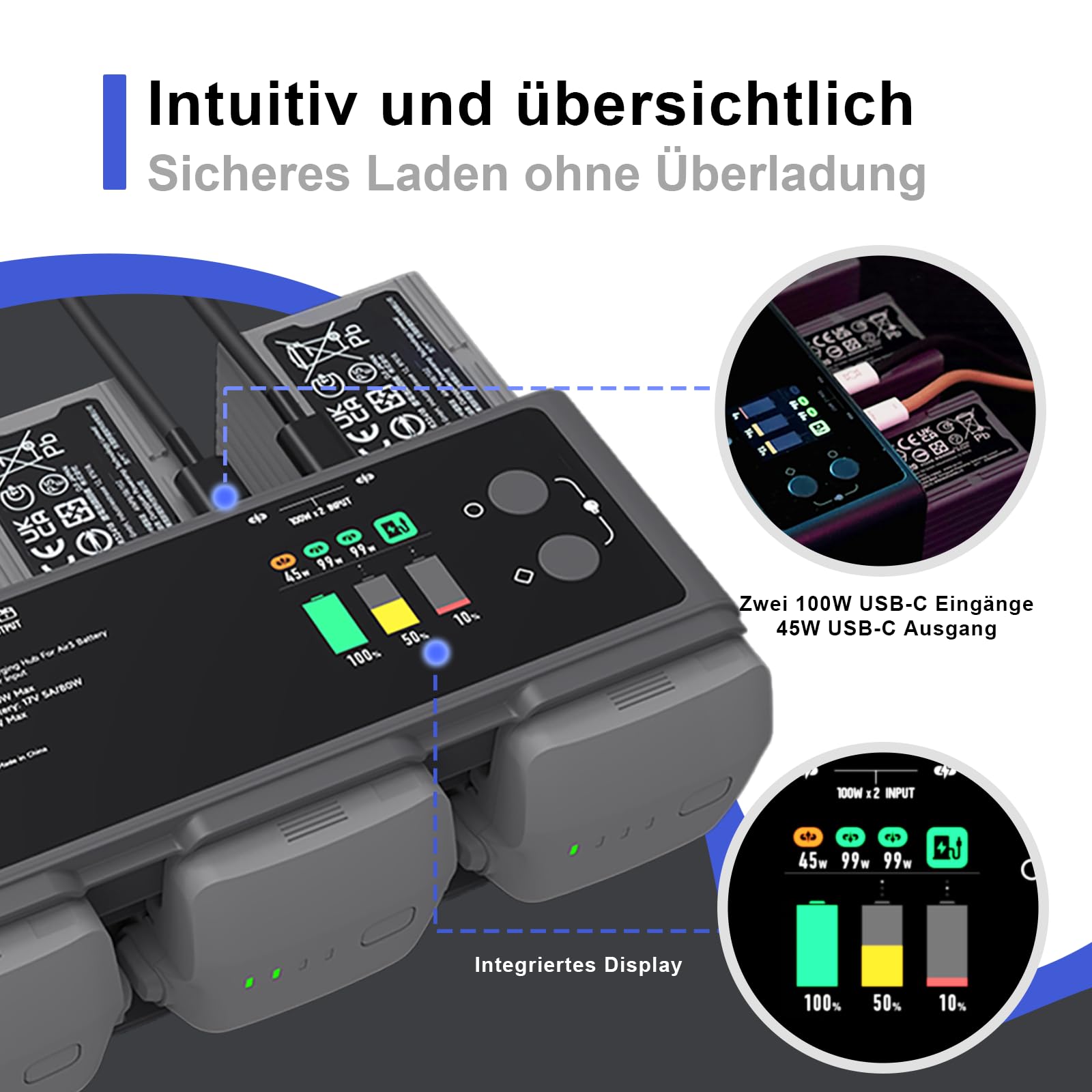 ISDT MA331 Hub de charge Air 3, chargeur de batterie intelligent 3 canaux 200 W pour DJI Air 3 Series, chargeur RC avec connexion d'application/écran LCD et fonction de décharge - 3