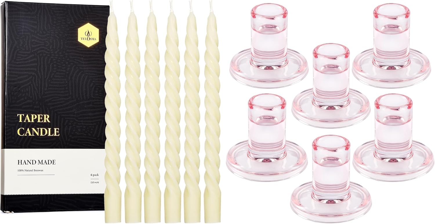 6 PCS Taper Candle + 6 PCS Compatible Candle Holder