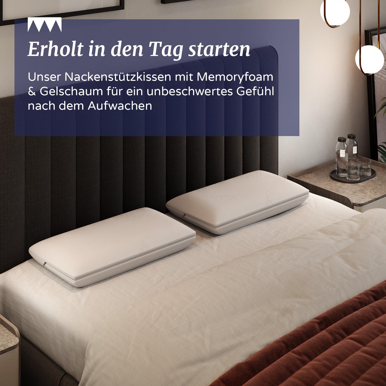 Nackenstützkissen 60x30 cm 2er Set – ergonomisches HWS-Kissen aus Gelschaum & Memory Foam mit anpassbarer Höhe & Härte – ideal für Seitenschläfer – inkl. Cashmere-Bezug