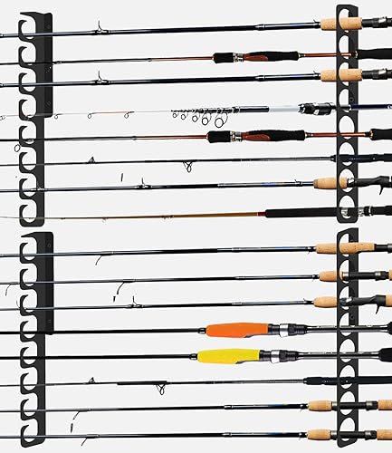 Soporte para caña de pescarcaña de pescar, ganchos de almacenamiento, organizador de metal, exhibición de pared, tiendas montadas en el techo, con
