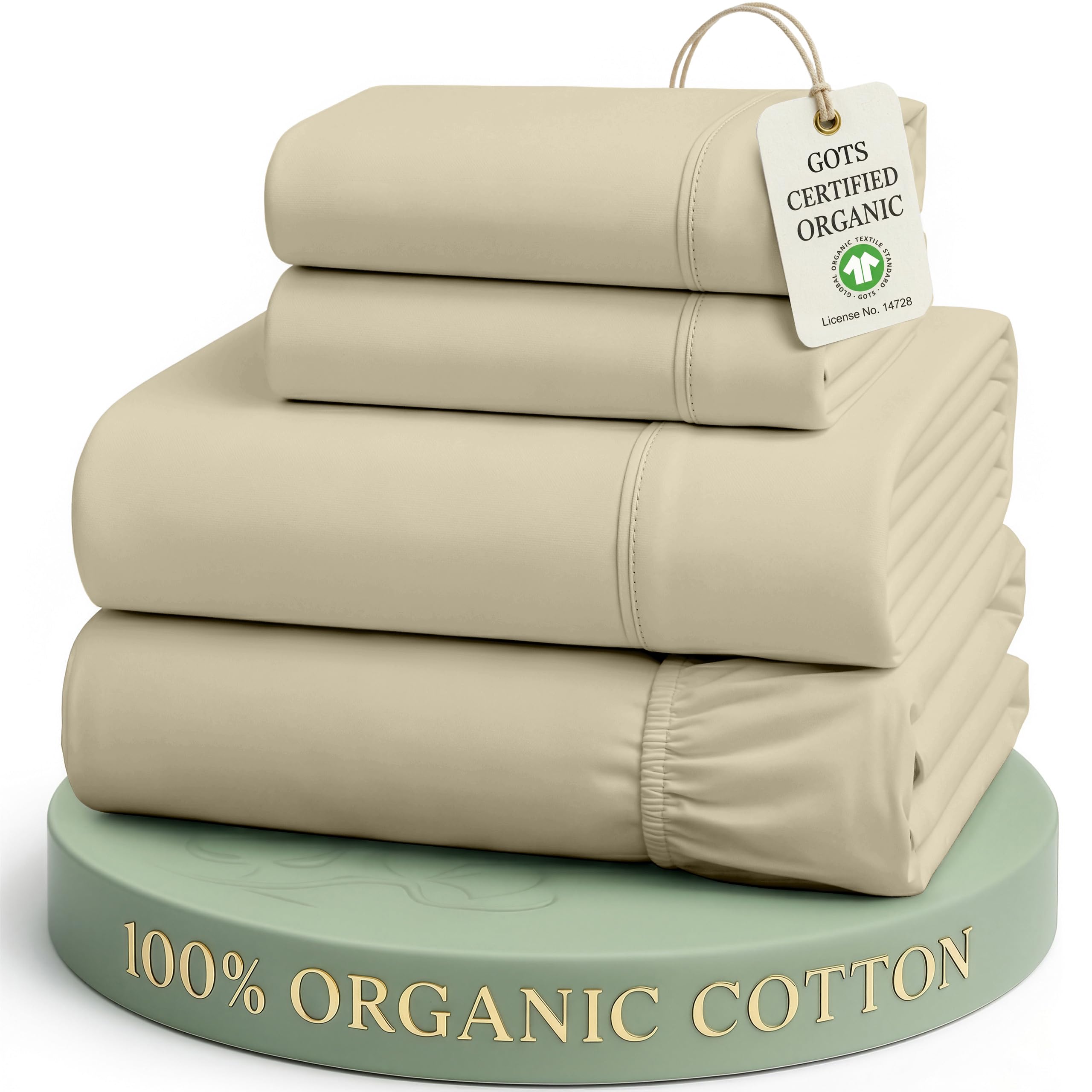 LANE LINEN 100% Organic Cotton Bed Sheets King Size, Fully Elasticized Reinforsed Seams in Fitted Pocket, Machine Washable Naturally Cooling All Season King Sheet Deep Pocket Bedding- Linen — image 1