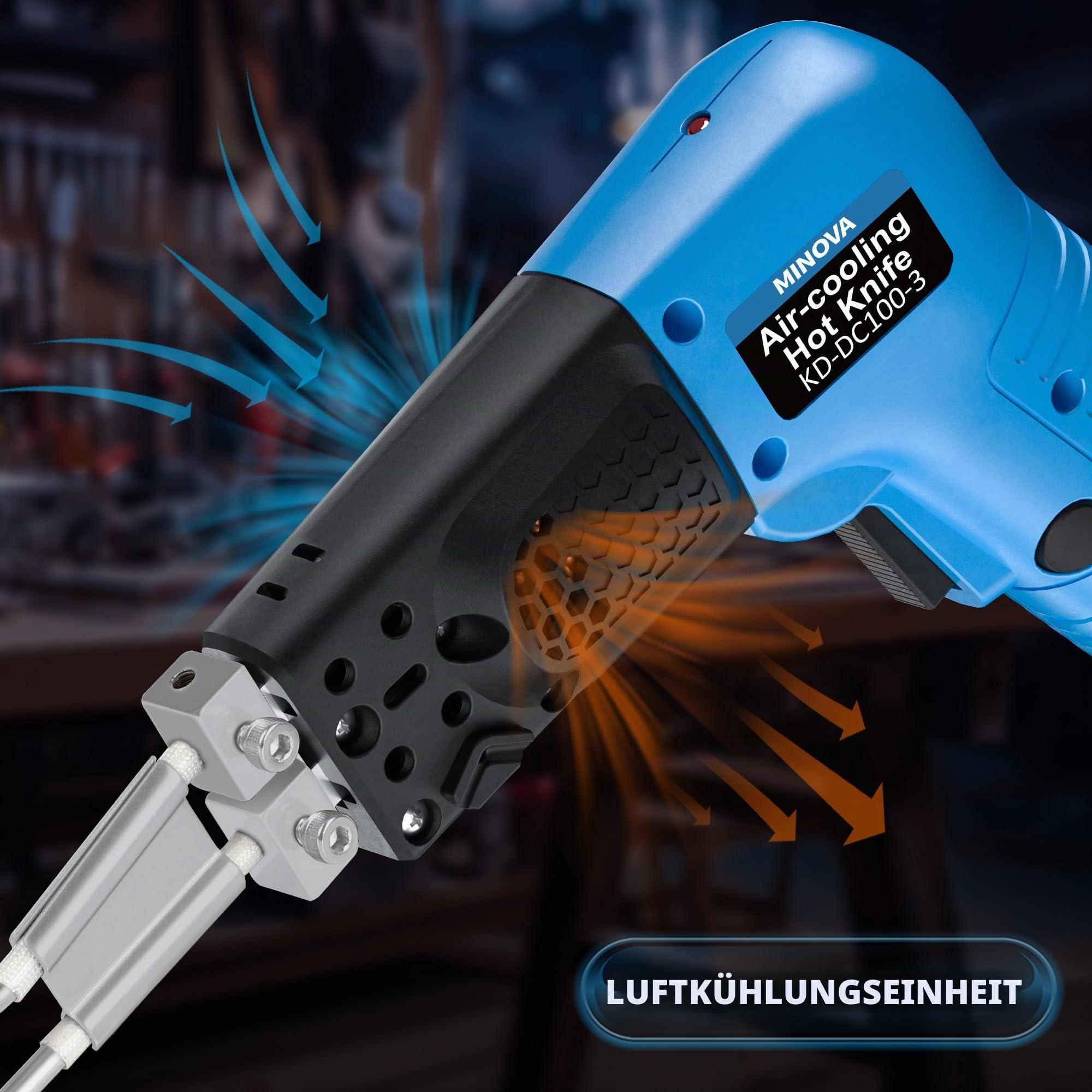 MINOVA Akku-Styrocutter KD-DC-100-3 Luftkühler kabelloser Seilschneider Pro Elektrischer Heißmesser Stoffschneider Seilschneidwerkzeug-Set (2.0Ah 18V)