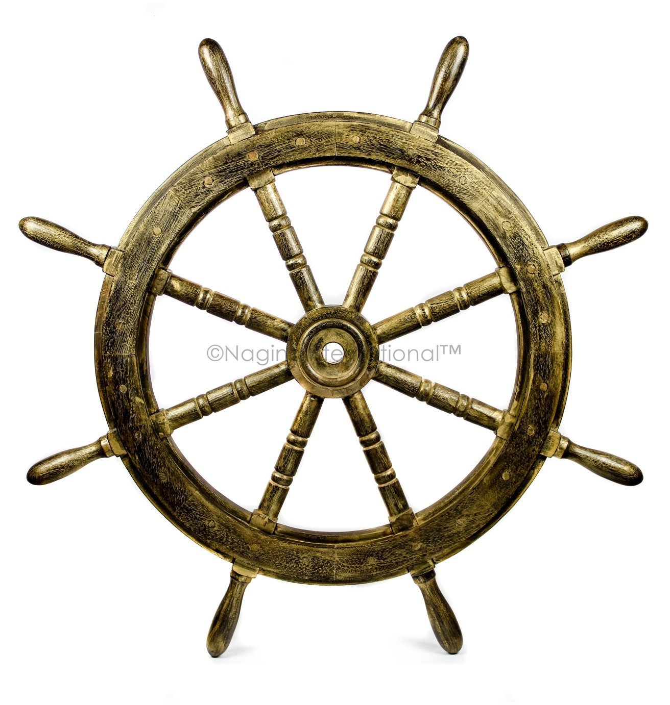 Nagina International Nautical Handcrafted Wooden Ship Wheel - Home Wall Decor (12 Inches, Antique Golden)