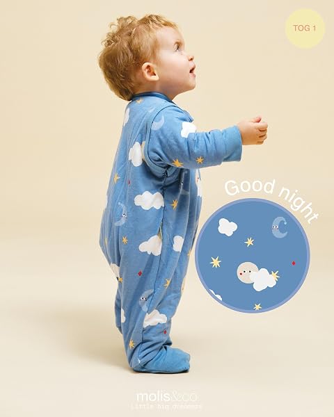 molis&co - Sacco Nanna con piedini, maniche staccabili e calzini - Sacco Nanna Primaverile/Autunno - Sacchi Nanna con piedini - 100% Cotone Oeko-Tex - Leggermente Imbotito - Good Night (2 anni) - 4