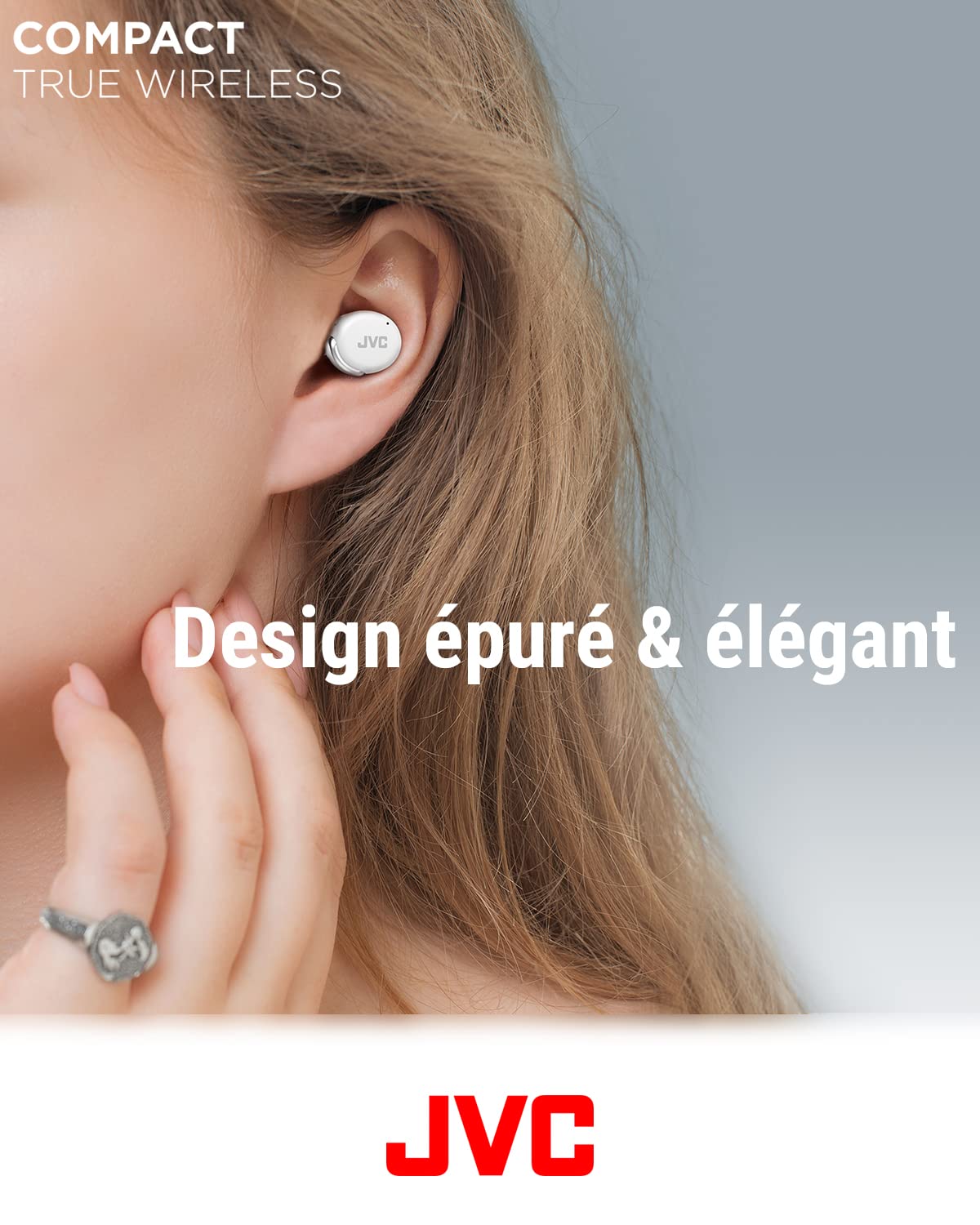 Ecouteurs Bluetooth sans Fill Compacts JVC, Réduction Active du Bruit, Petits, Léger, Design élégant, Etanche (IPX4), Autonomie 21H, HA-Z330T-W (Blanc)