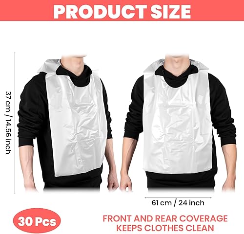 Miniatura 2 de MBAIYO - Baberos desechables, paquete de 30 baberos de plástico de 24 pulgadas para adultos mayores, hombres y mujeres que comen a prueba de aceite