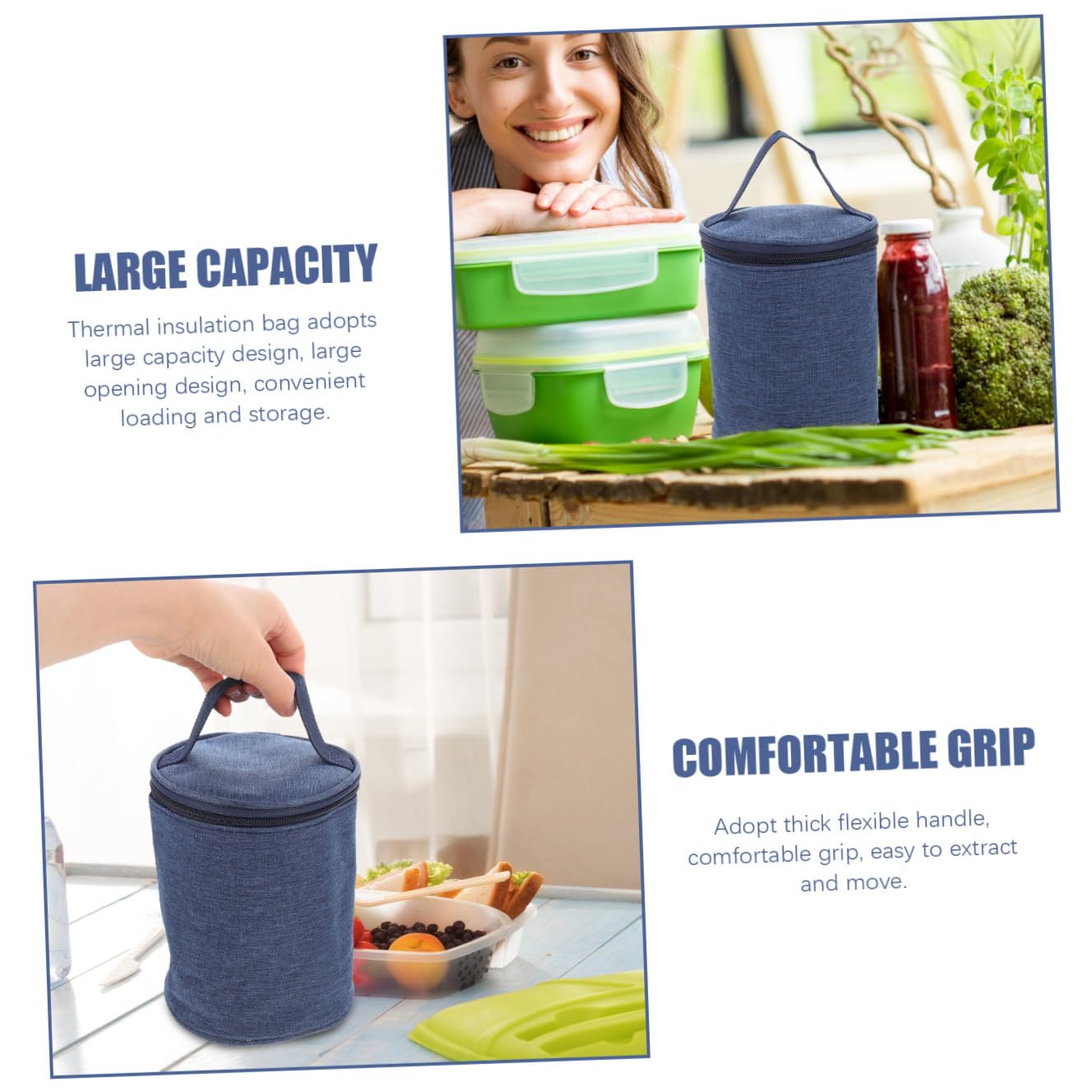 Borsa Termica per Tazza e Zuppa Isolamento Termico, Capacità Resistente, Materiale in Tela, Alluminio e Lega, per Picnic All'aperto e Pasti da Asporto