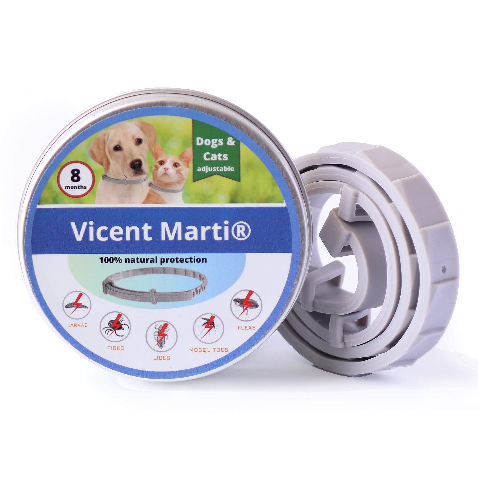 Collar antiparasitario Perros, antipulgas 8 Meses de protección, Impermeable Collar Antipulga y Garrapata para Mascotas, Medianas y Grandes Collar tamaño 63cm.