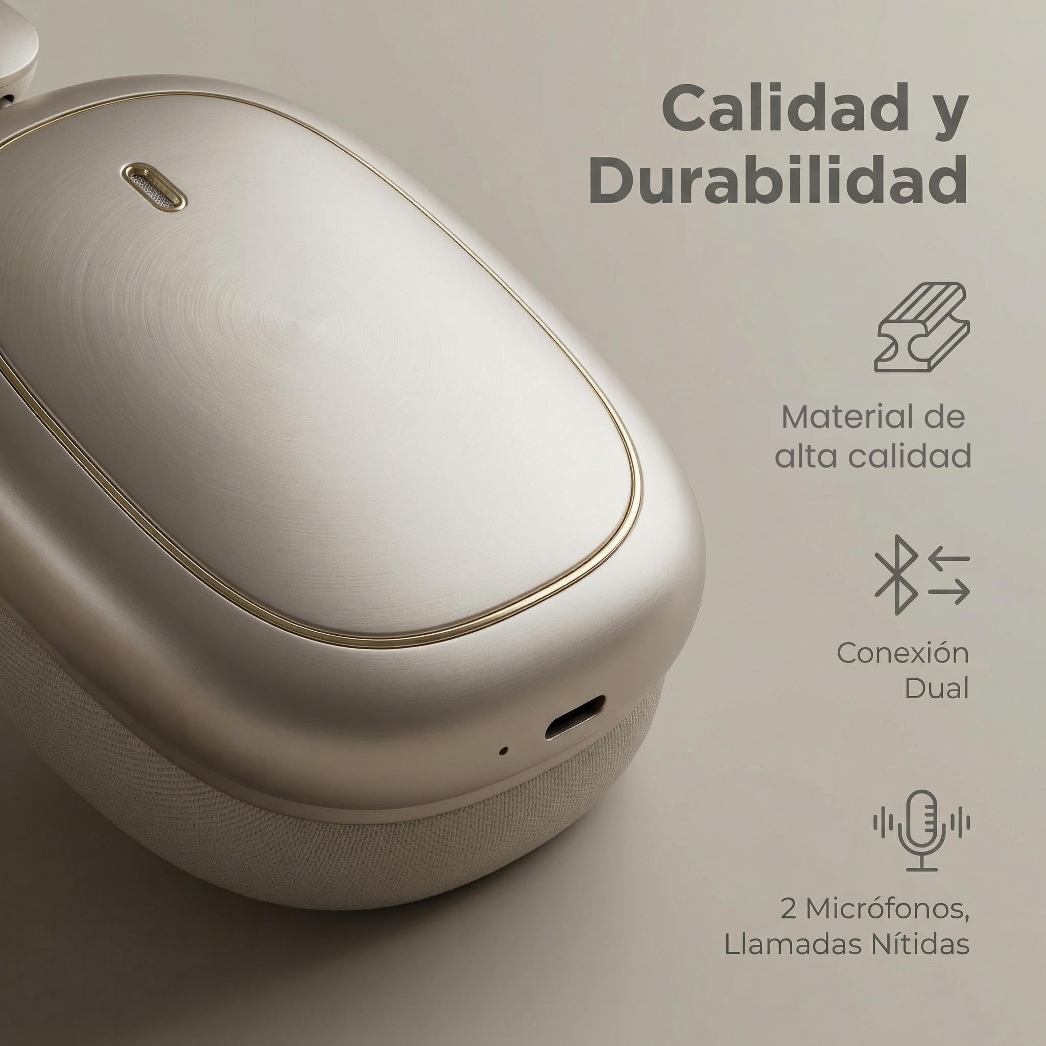 ND905-ANC Auriculares Inalámbricos Diadema Bluetooth 5.4, Cancelación Ruido Activa (3 Modos), 3 Ecualizadores, 40H Autonomía, Almohadillas Magnéticas y Conexión Dual (Beige)
