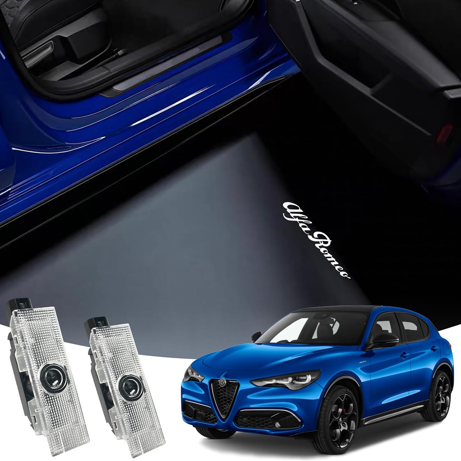 Never Fade for Alfa Romeo Door Light Logo, Projection Ghost Shadow Welcome Puddle Light Compatible with Stelvio Mito Giulietta Giulia Tonale 147 159 Accessories (Logo)