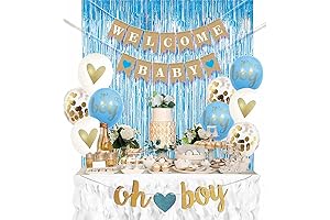 Baby Shower Essential Decoration Kit, Inclusive Welcome Banner, Chic Metallic Curtains, and...
