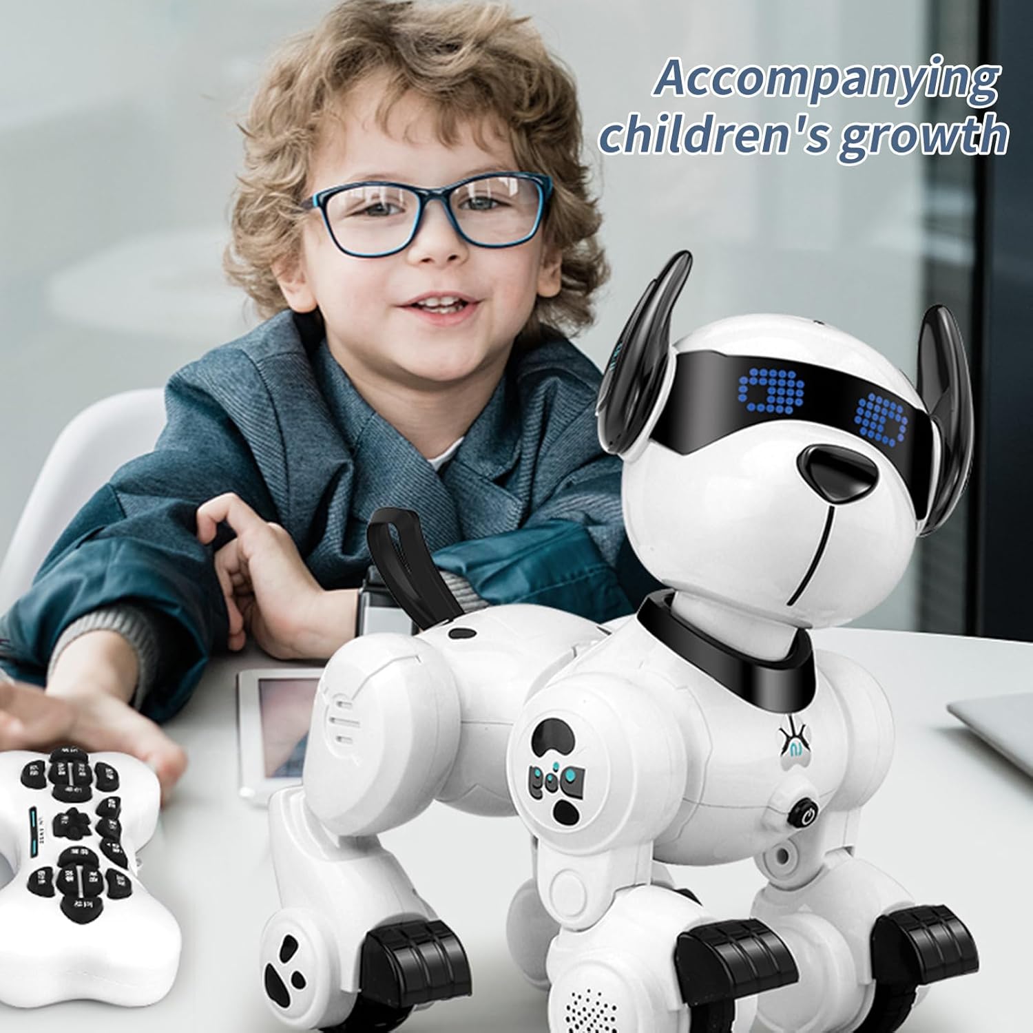 Remote Control Programming Smart Dog Robotic Patrol Dog Programmable Remote Control Dog Intelligent Patrol Dog Toy with the Function Songs Touch Demonstration Programming Rotating Head