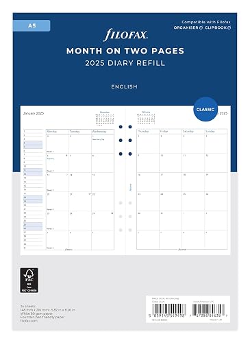 A5 Month on two pages English block format not tabbed 2025