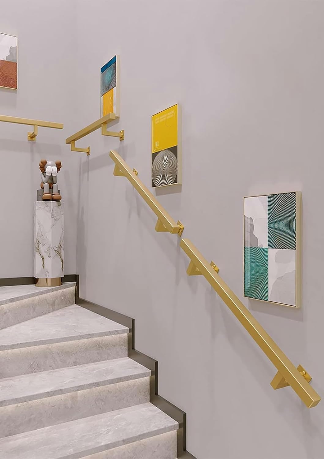 Gold Handrails for Stairs - 1/2/3/4m Long, Barrier-Free Iron Staircase Handrails with Bracket, Home Indoor Corridor Wall Mounted Armrest Decor~/