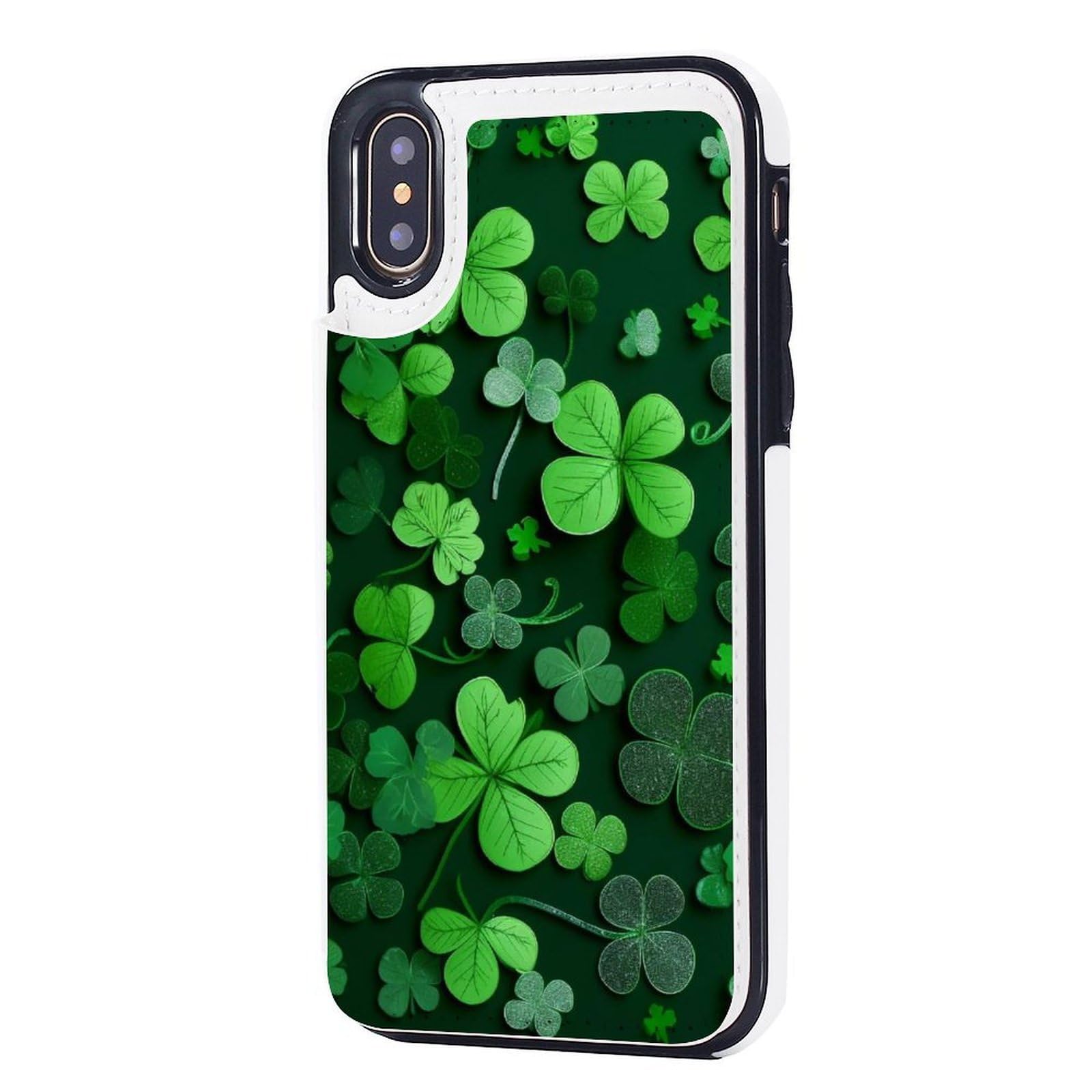 Etui portfelowe na iPhone X/XS, Dzień Świętego Patryka pozostawia nadruki skórzane etui na telefon z klapką z przegródkami na karty