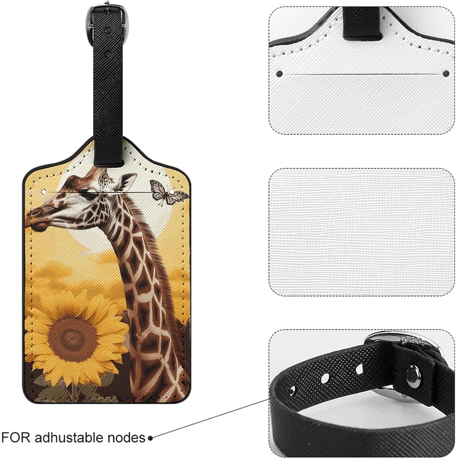 Giraffe and Sunflower PU Leather Luggage Tags, Name Tags for Travel image 4