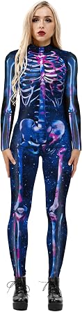 JomeDesign Womens 3D Skeleton Halloween Costumes Cosplay Jumpsuit Bodysuit