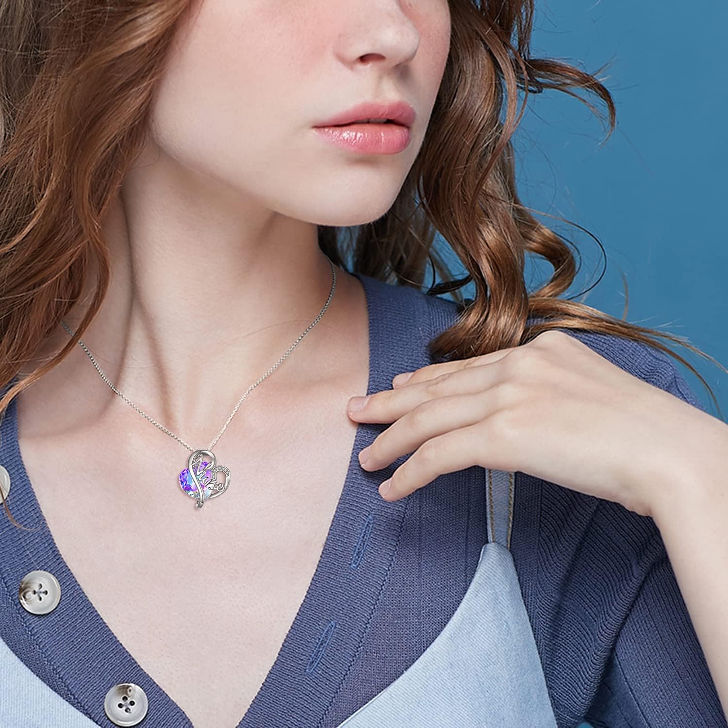 AOBOCO Nurse Gifts for Women Sterling Silver Heart Crystal Necklaces for Nurse Week, Silver,Purple - Image 5