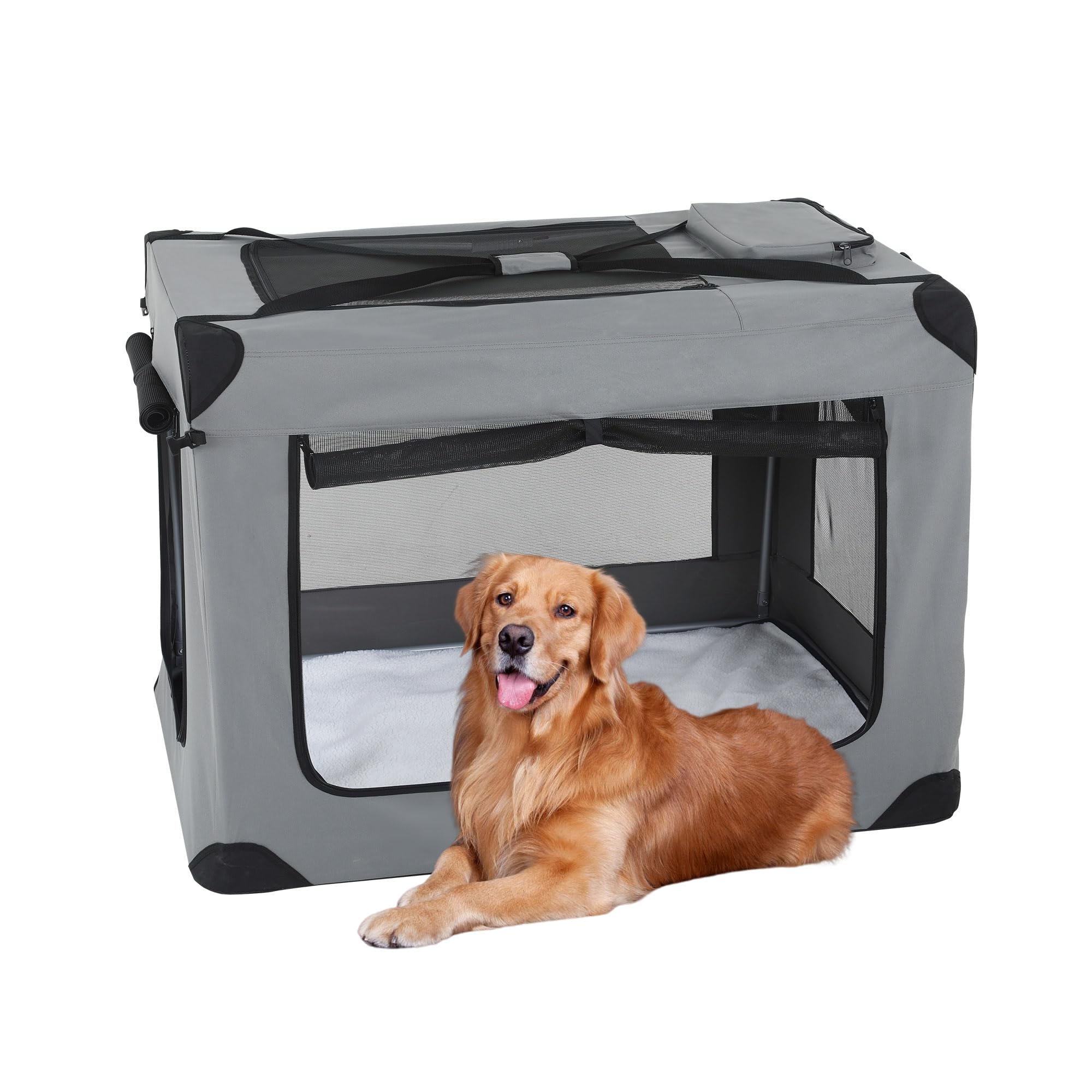 Picture of Snapklik.com : FDW 42 Inch Soft Collapsible Dog Crate 3-Door Open Dog ...