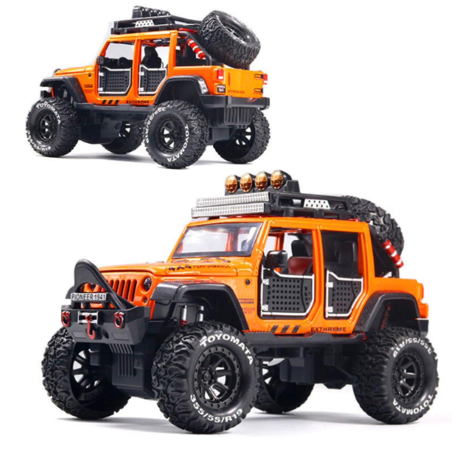 S SGTT PRO 1:24 Scale Diecast Vehicle - Jeep Off-Road Kings Jeep Wrangler Unlimited with Variable ColorS Option (ORANGE)