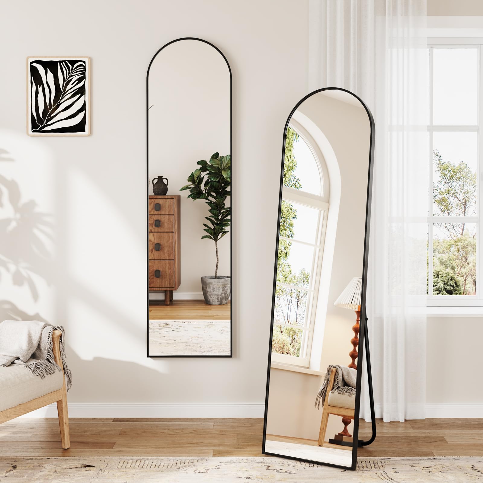 Dripex Black Arch Mirror Full Length, 150 X 40Cm Full Body Floor Mirror With Stand, Standing/Leaning/Hanging For Living Room Bedroom,