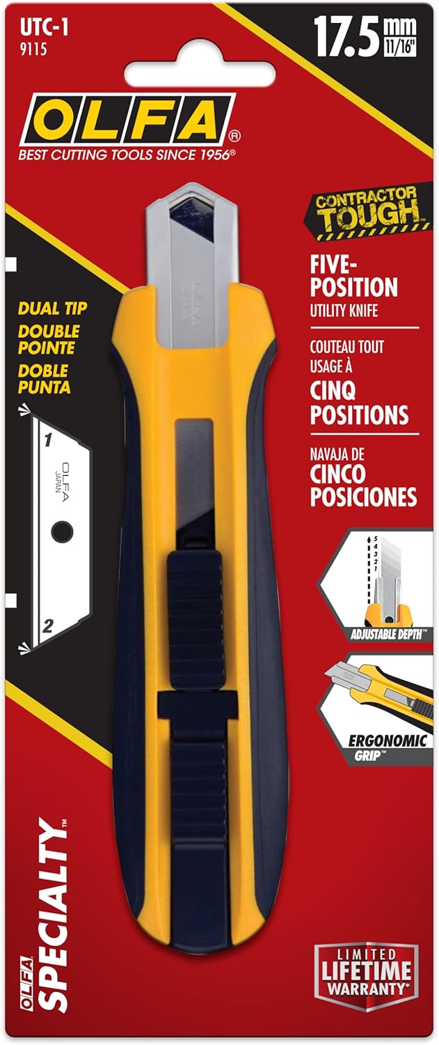 OLFA 5 Position Utility Knife (UTC-1) - Multi-Purpose Auto-Lock Precision Knife w/ Fiberglass Reinforced Handle & Retractable Blade, Replacement Blades: OLFA SKB-2/5B, RSKB-2/10B, & HOB-2/5 Blades
