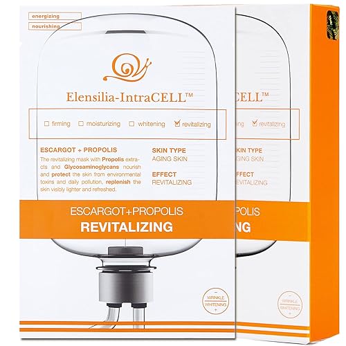 Elensilia Intracell - Máscara facial revitalizante de mucina y propóleos de caracol (10 hojas), máscara facial antienvejecimiento y deshidratación