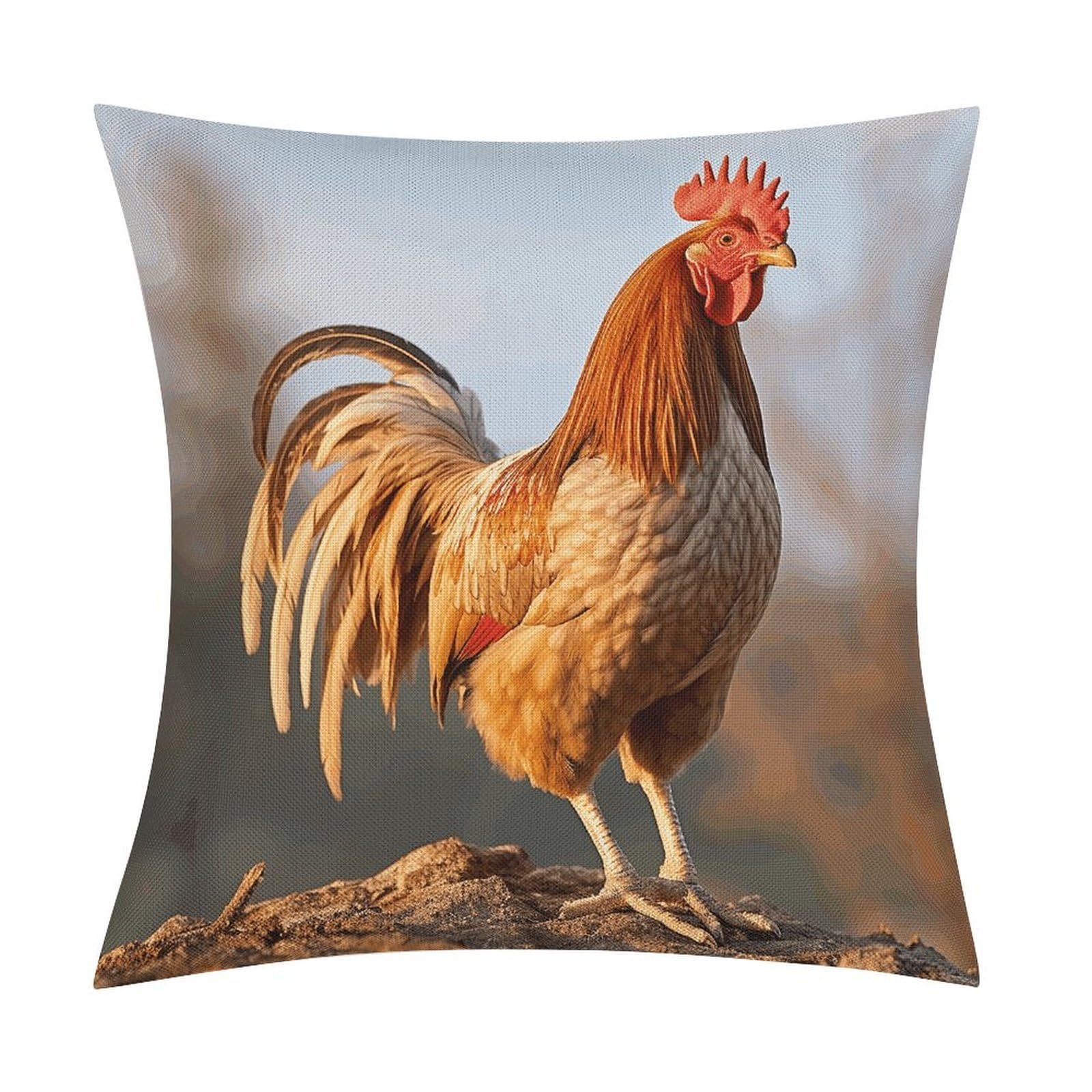 Fodpand Style Farm Rooster Pillow Covers 18X18 Inch, Pillow Cases Boho Farmhouse, Throw Pillow Covers For Couch Sofa Bed Spring Home Decor