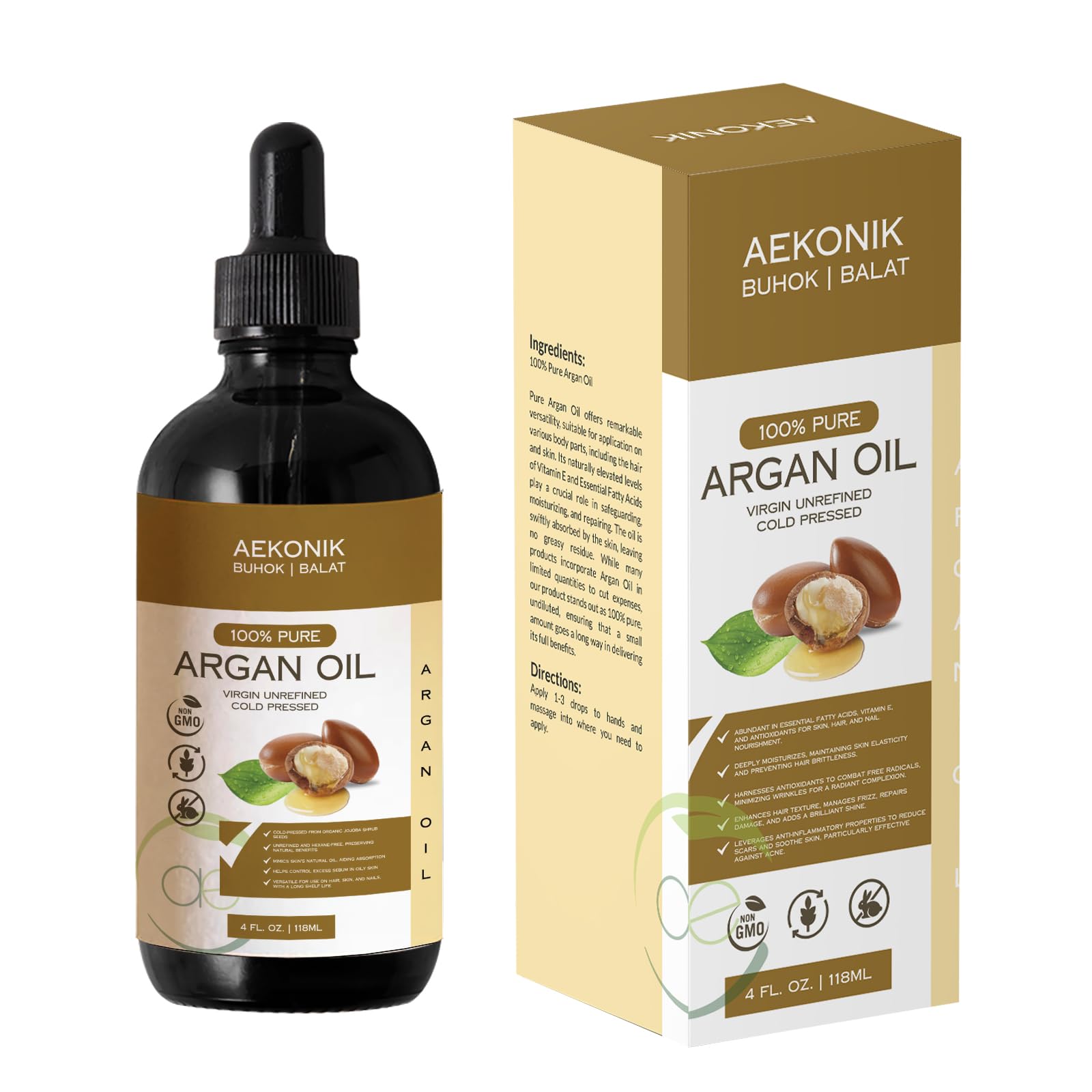 Organic Argan Oil - 100% Pure Moroccan Argan Oil for Hair, Face & Skin Care - Multi-Purpose Oil for Men and Women - All Natural Body Oil for Radiant Hair & Glowing Skin | 4fl oz (118 ml)