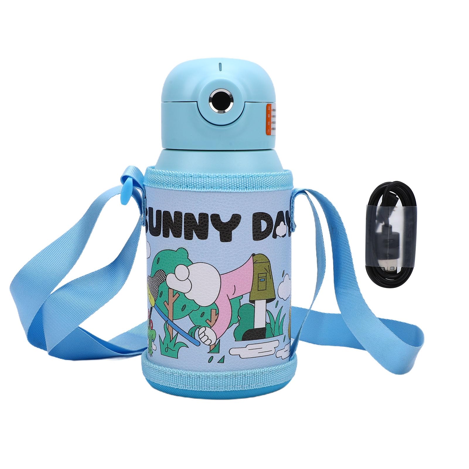 Borraccia Termica da 500 Ml, Borracce Sportive in Acciaio Inossidabile con Impronta Digitale Sbloccabile con Tracolla, per Bevande Calde e Fredde, per Sport, Viaggi e Scuola, Blu