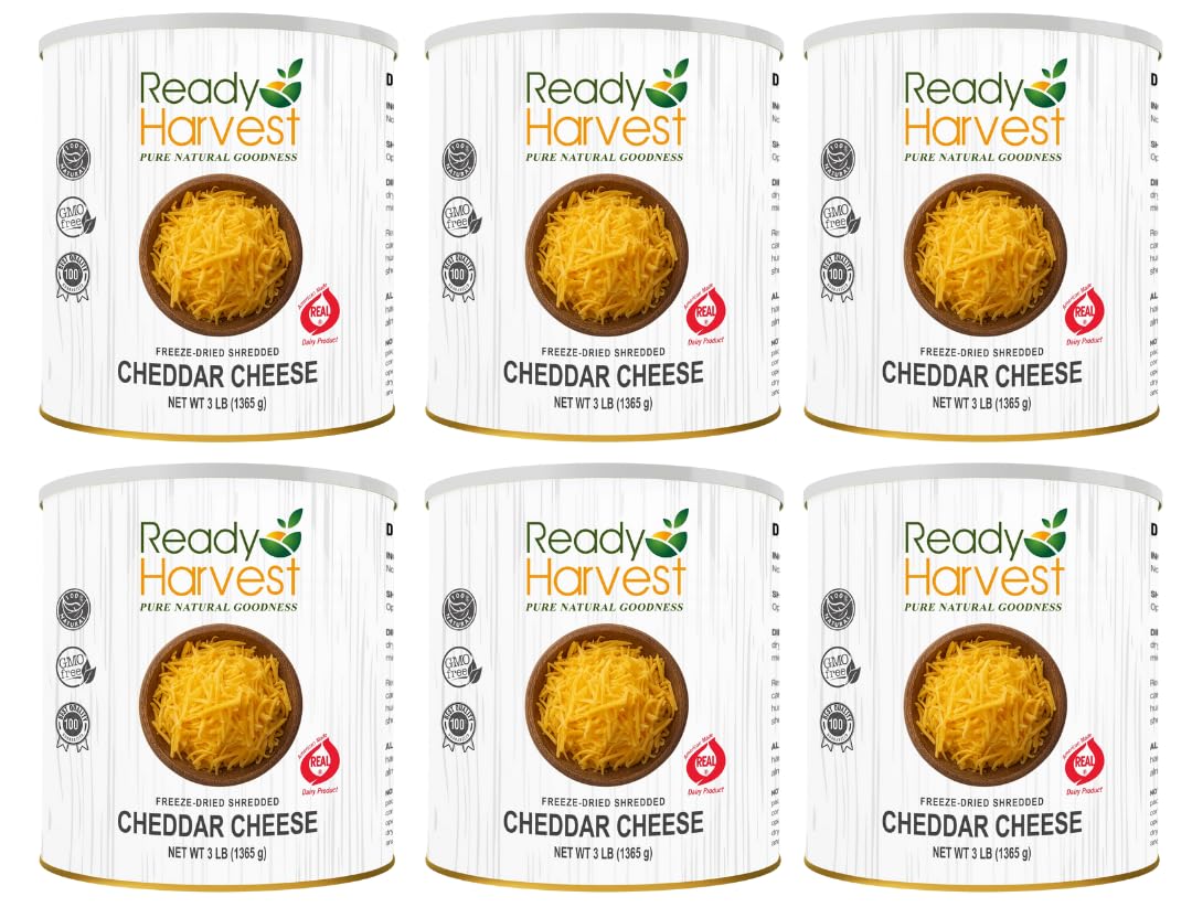 Ready Harvest Freeze-Dried Shredded Cheddar Cheese for Emergency Food Storage, Camping Supplies, and Survival Kits | Real Dairy | #10 Can | 30-Year Shelf Life | 1 Can