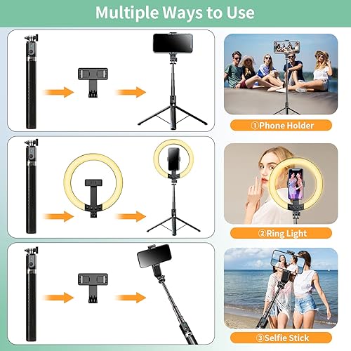 Miniatura 2 de Stjiatu Anillo de luz RGB portátil de 10 pulgadas con soporte de trípode y soporte para teléfono anillo de luz de viaje con soporte de 74 pulgadas 8