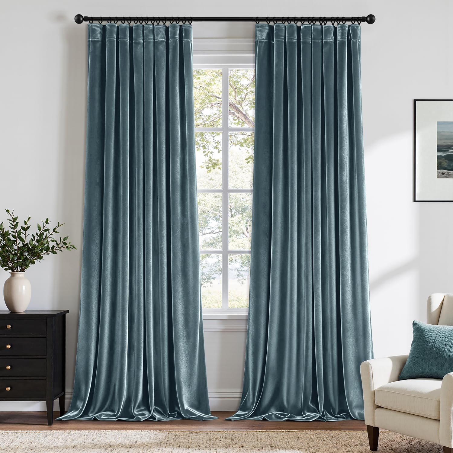 Photo 1 of Grayish Blue Velvet Curtains 84 Inches Long Blackout Thermal Insulated Soundproof Curtain Privacy Room Darkening Curtains Pinch Pleat Window Drapes for Bedroom Living Room 42 x 84 Inch Set of 2