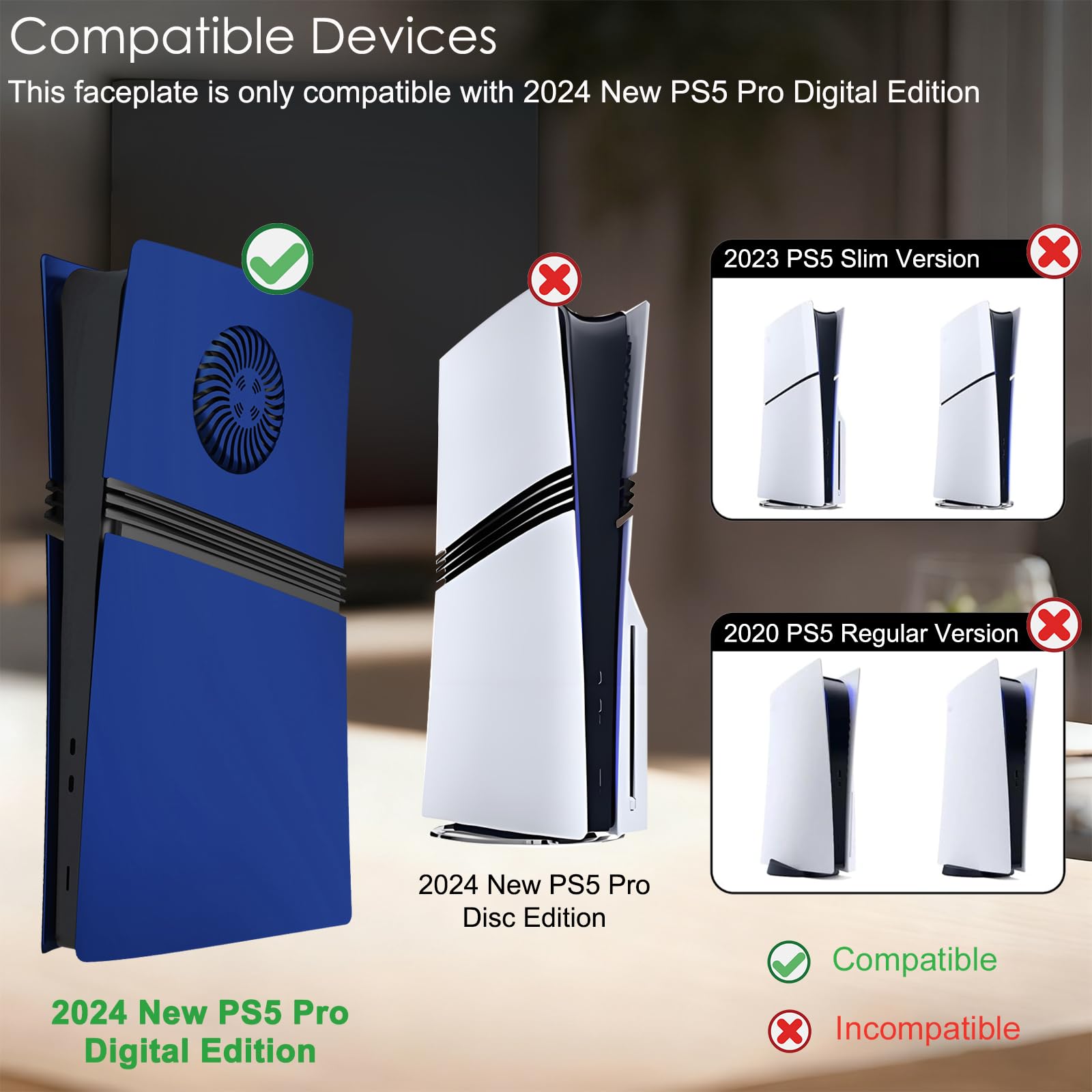 für PS5 Pro Frontblende mit Kühlungsöffnungen, Stoßfeste Frontplatten Staubdicht und Kratzfest, zum Aufstecken für PlayStation 5 Pro Digital Console Frontplatte, Einfache Installation (Blau)