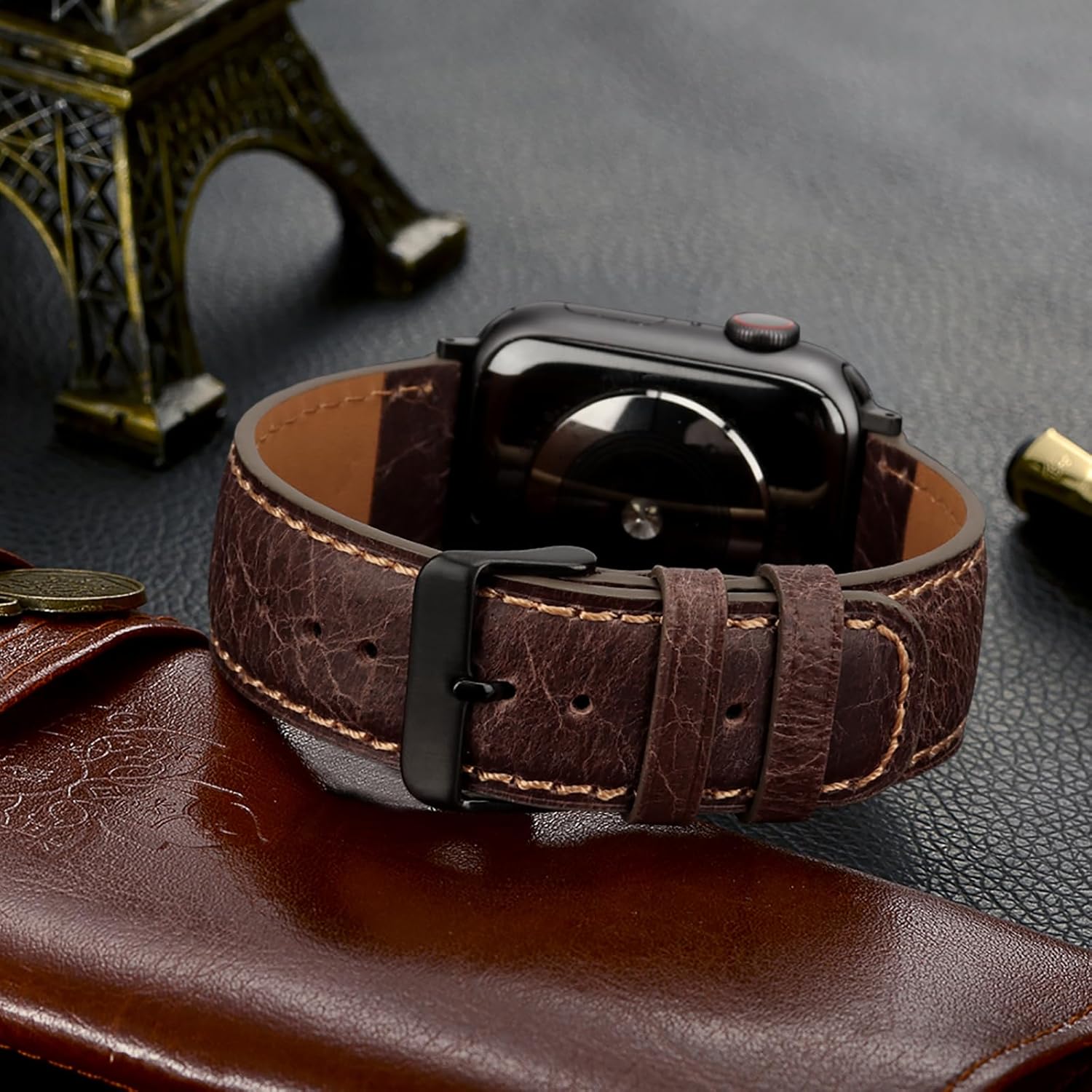 Tasikar Bands Compatible with Apple Watch Band 49mm 46mm 45mm 44mm 42mm Genuine Leather Replacement Straps Compatible with Apple Watch Ultra 3 2 1 SE Series 11 10 9 8 7 6 5 4 3, Dark Brown - Image 6