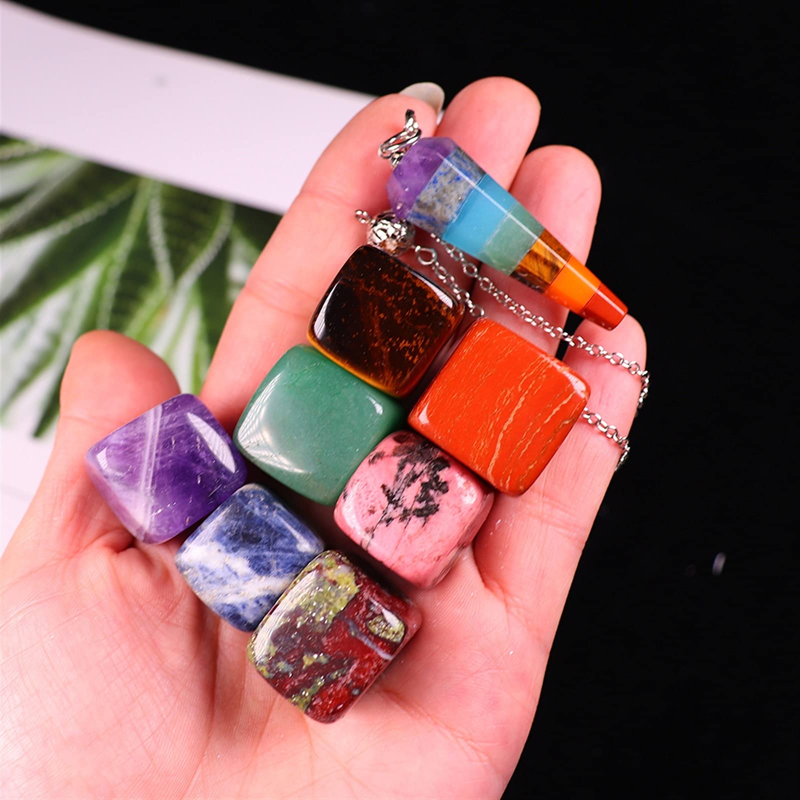 Natürlicher Quarz Chakren Fossen Block Kies Geschenk Holzkiste Kristall Pendel Meditation Edelstein (Color : Multi Colored)