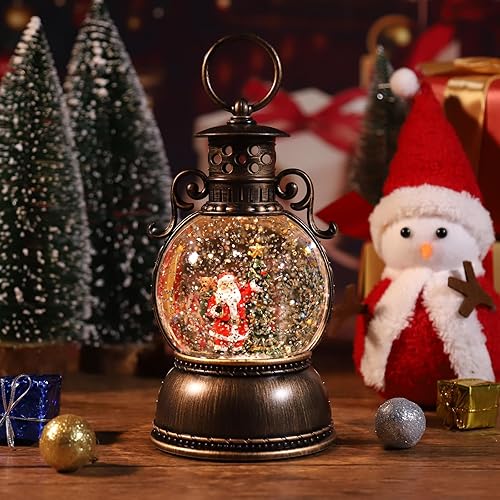 Miniatura 3 de Globo de nieve de Papá Noel de Navidad de 5.1 pulgadas de alto, linterna de nieve musical con luces, funciona con pilas, globo de purpurina de