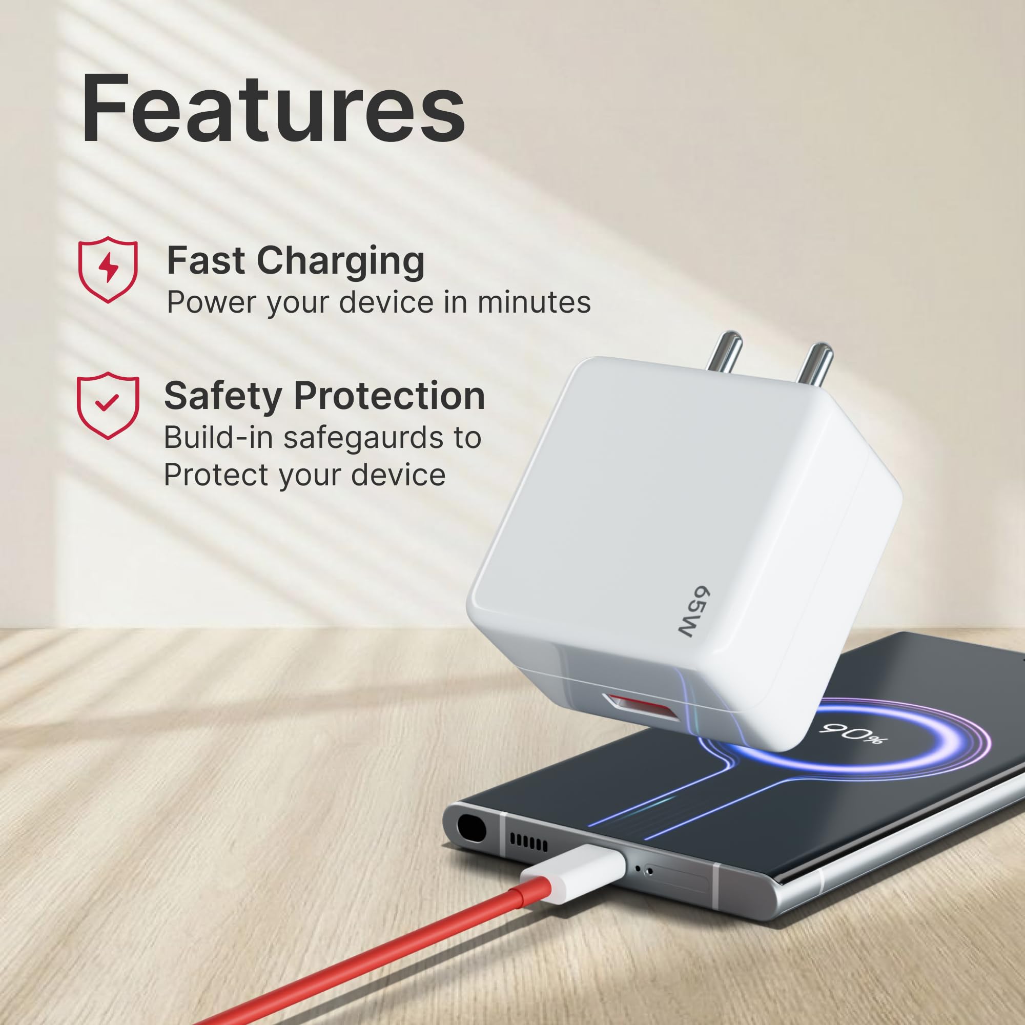 65W Fast Charger Adapter & USB-A to Type C Cable Combo, Compatible with OnePlus, Realme, Xiaomi, Redmi, Oppo, Vivo & Other Smartphones, Type C Charger Supports Dash, Warp, Vooc, SuperVooc by AILKIN — Amazon image 3