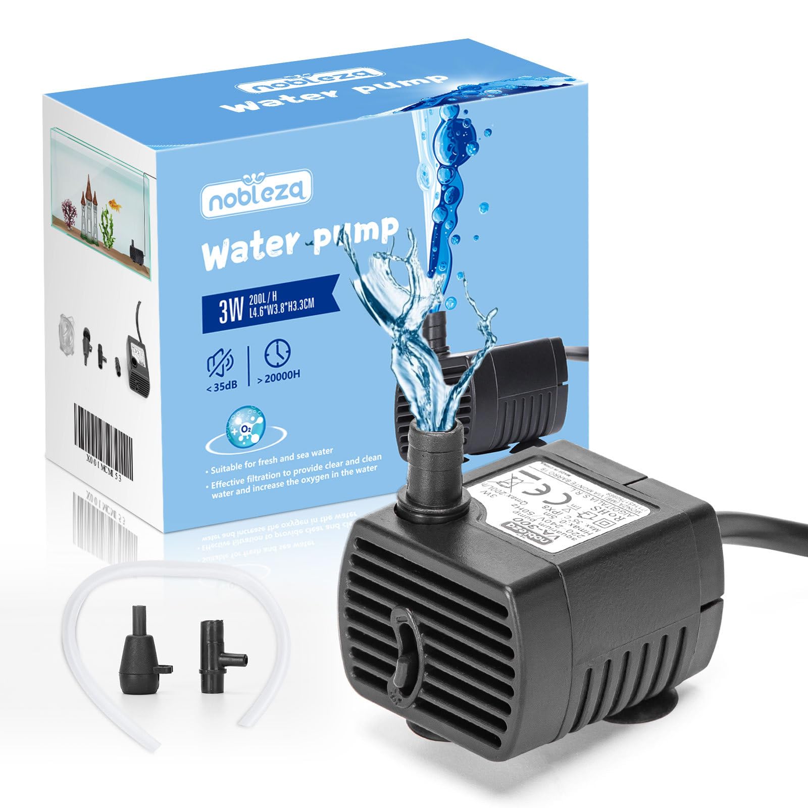 Pompa Acquario USB 500 L/h - Silenziosa, Con Ugelli Ottone, Per Fontane E Filtri
