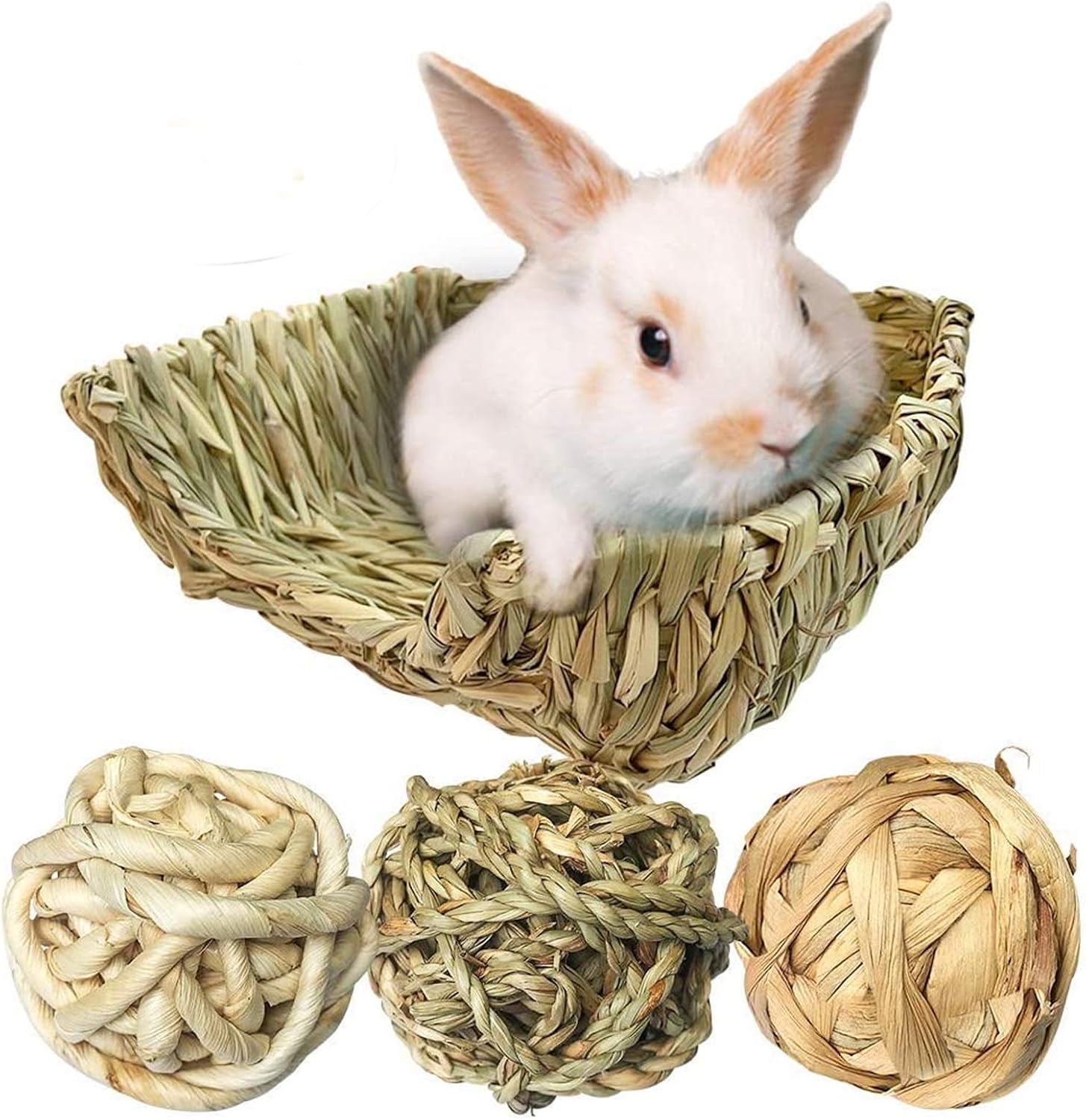 Bunny Hay Mat Bed Bunny Grass Woven Mat for Small Animal Bunny Bedding Nest Chew Toy Resting Basket Play Toy for Guinea Pig Parrot…