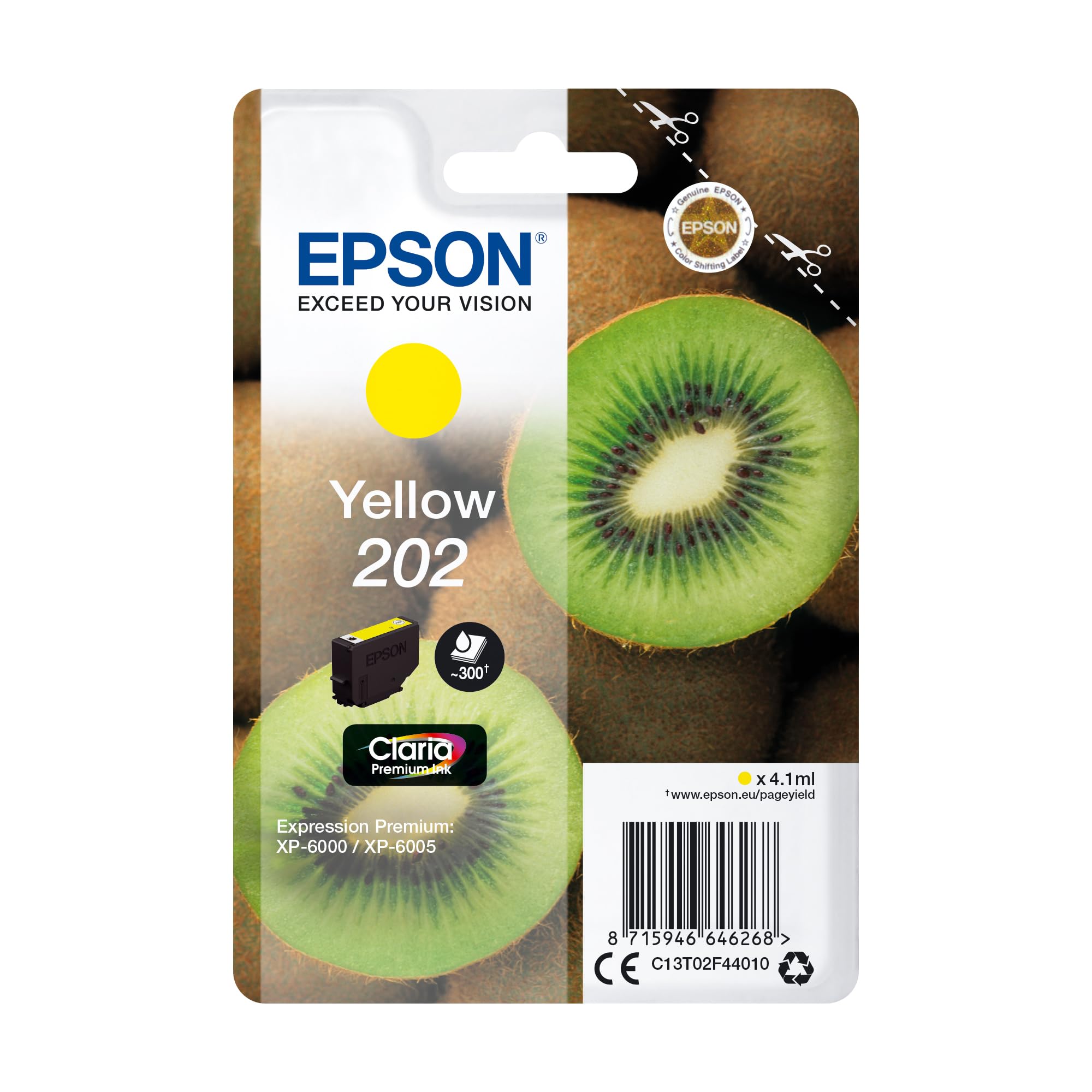 Epson Yellow 202 (T02f44010) Original Claria Premium Standard Capacity Ink Cartridge (Kiwi)