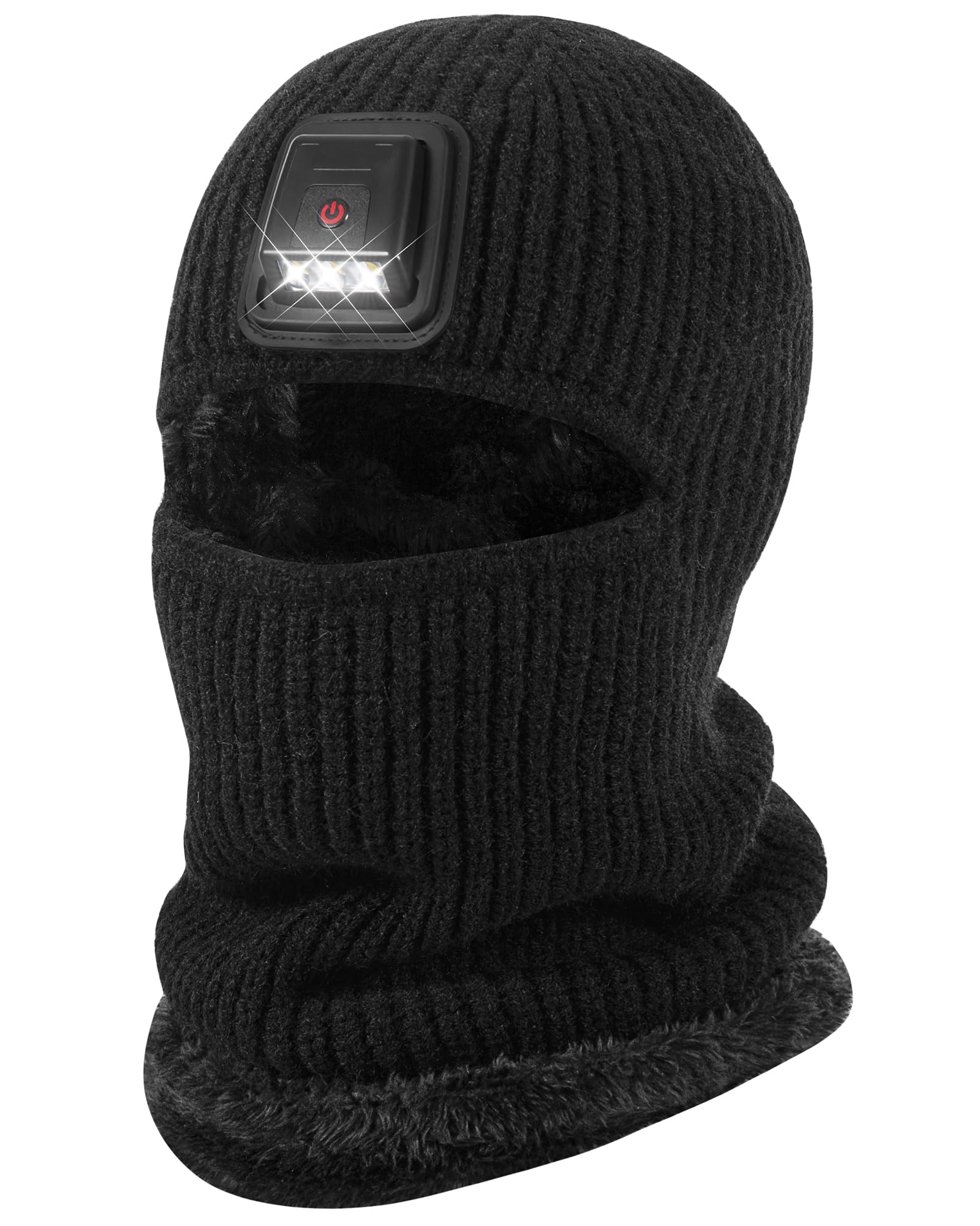 Winter Balaclava Knitted Ski Mask with LED Light - Fleece Lined Full Face Cover Windproof Snow Mask for