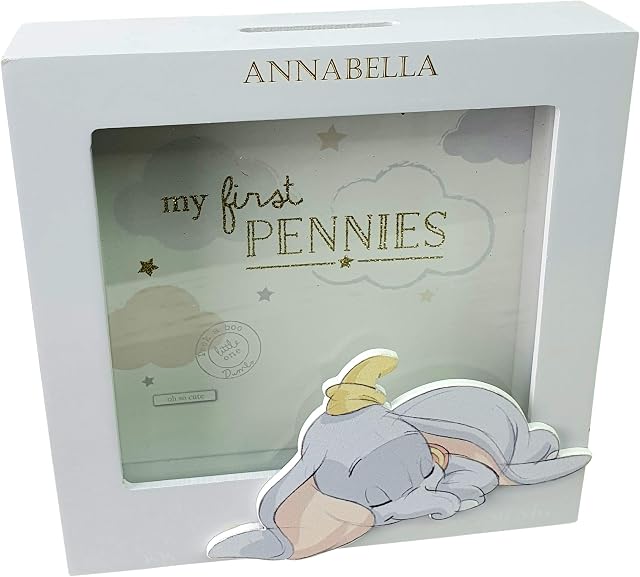 Personalised Disney Baby Bank Money Box Saving Box Engraved Lion King Gift Babies Girl Boy Frame Wooden Bank Fund Tin Present Dumbo