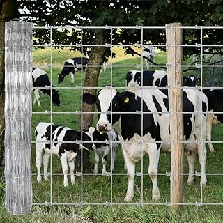 Farm Fence, 4FT x 328FT White Welded Wire Fence, Galvanized Steel Livestock Fence, Hog Wire Fencing, Rust Resistant Garden Grid Fencing Used to Yard and Garden