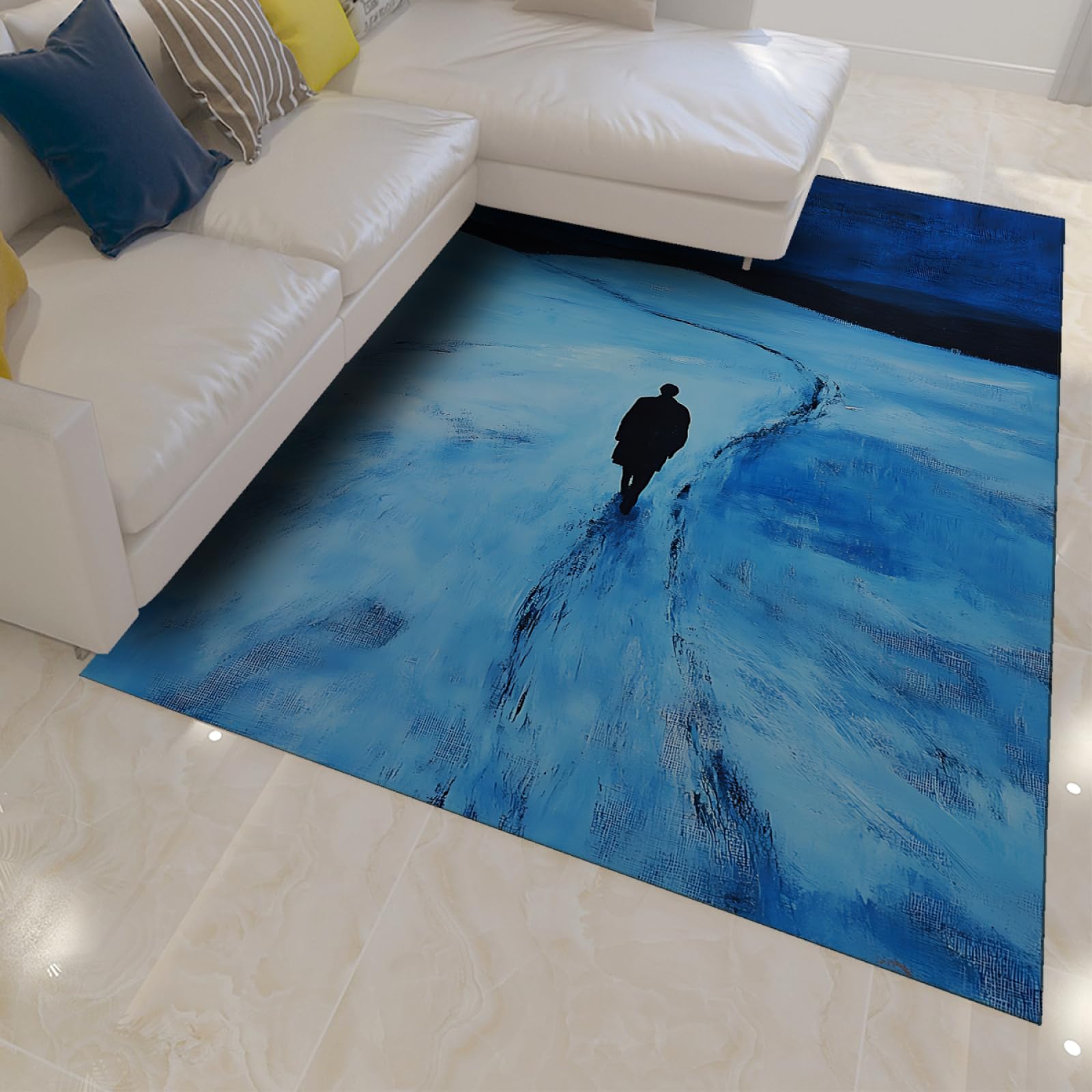 Zimowa scena proste dywany samotny chodzik w kolorze niebieskim śniegu z nadrukiem cienka antypoślizgowa mata do salonu sypialni balkon 90 x 120 cm