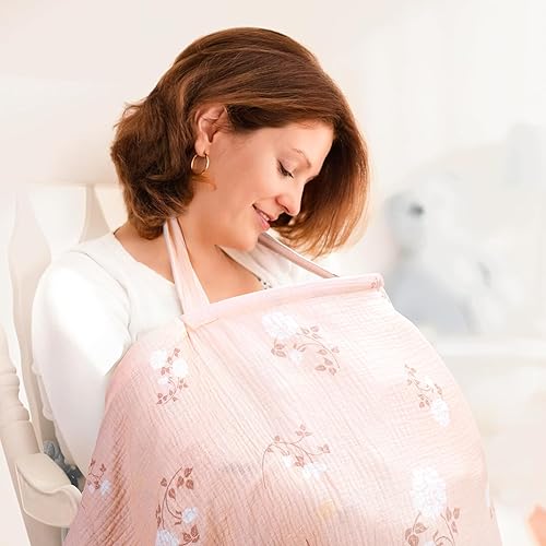 Vista 6 de Paquete de 2 fundas de muselina de algodón para lactancia materna, cubierta de privacidad transpirable para lactancia materna con escote de arco