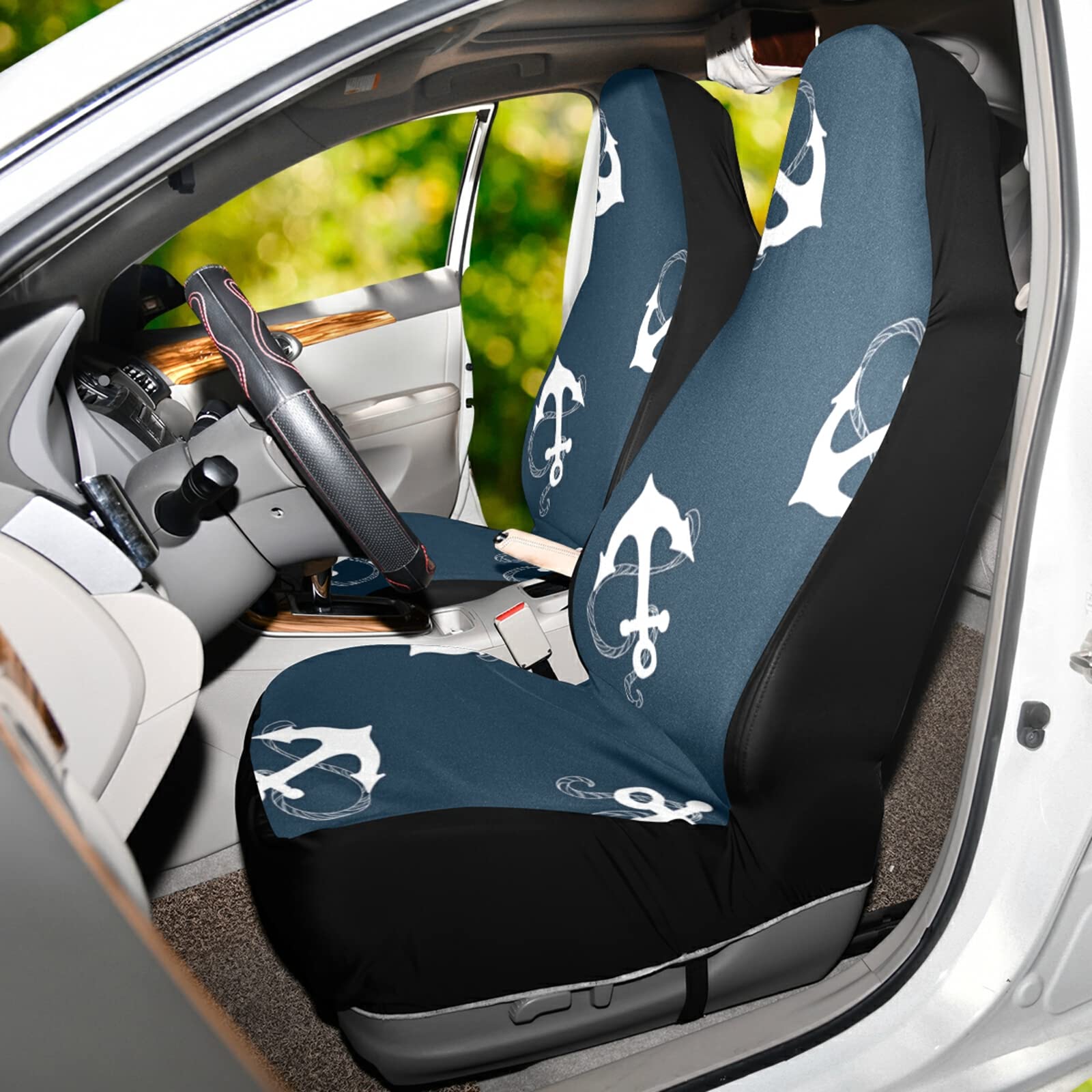 Autositzbezüge Mit Anker-Motiv – Für Vordersitze, Aus Polyester/Elasthan, Maschinenwaschbar, Universell