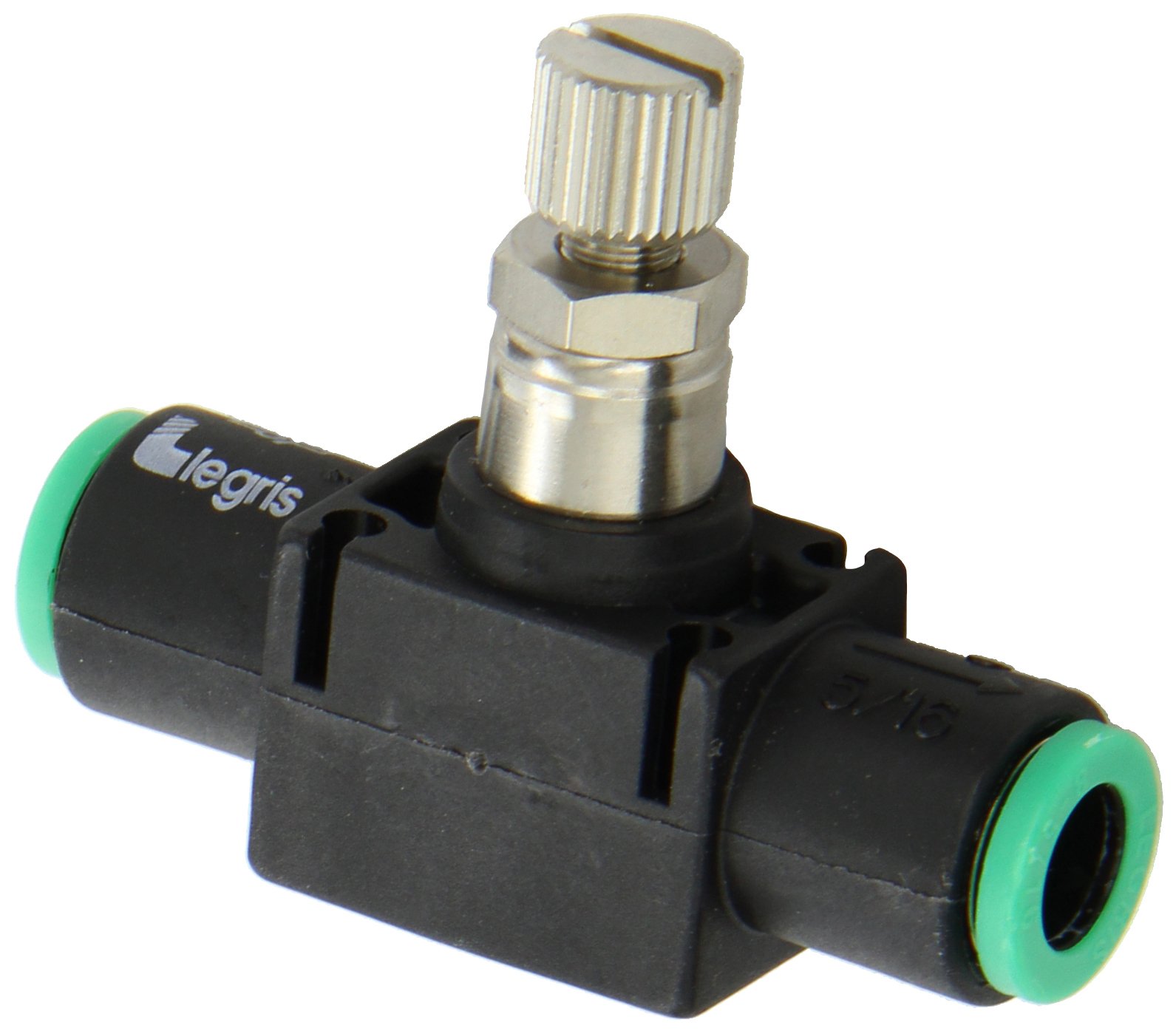Legris 7770 08 00 Nylon Air Flow Control Valve, Inline, One-Way, External Screw/Knob, 8 mm Tube OD