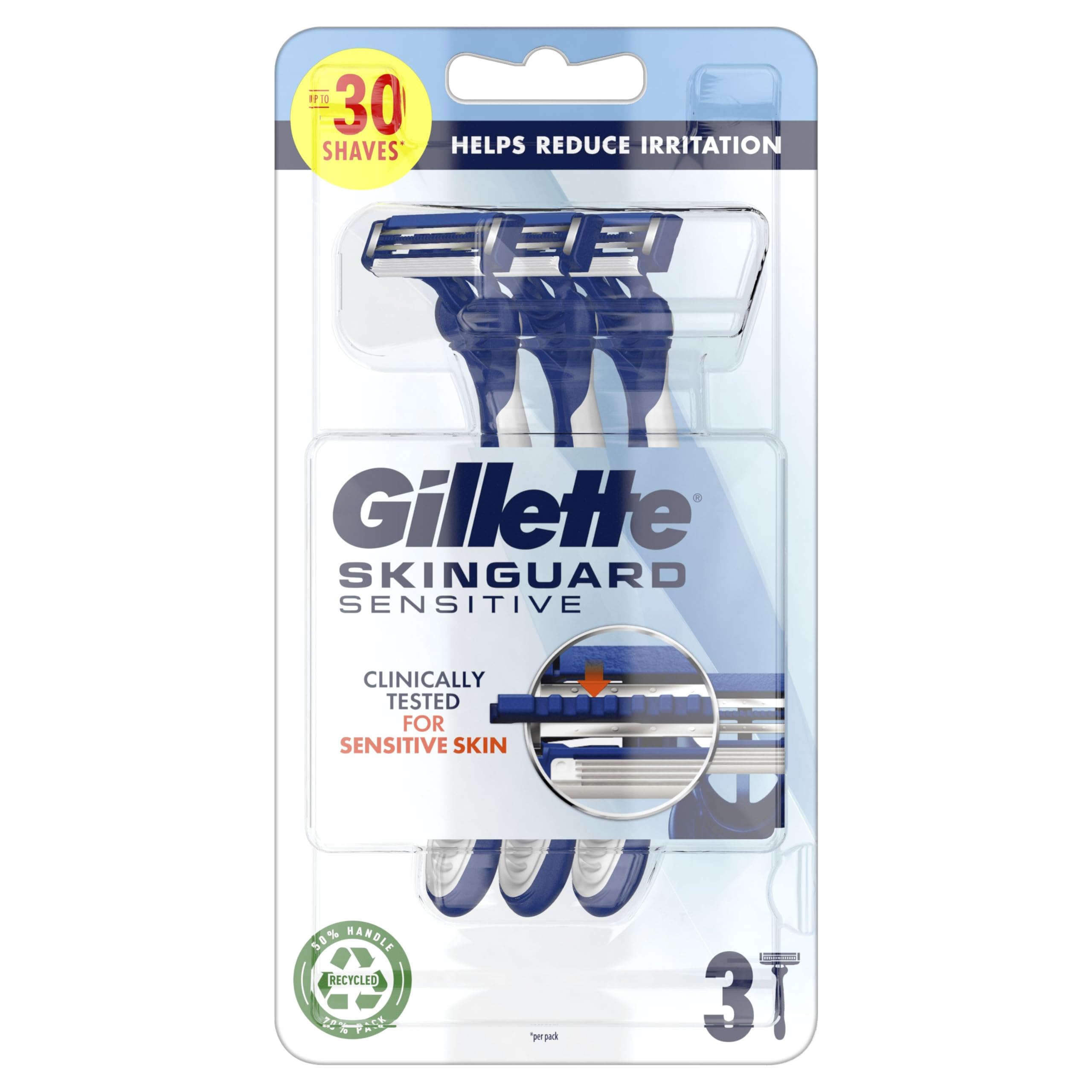 Gillette SkinGuard Sensitive Maquinilla De Afeitar Desechable Para Hombre x3, Para Pieles Sensibles