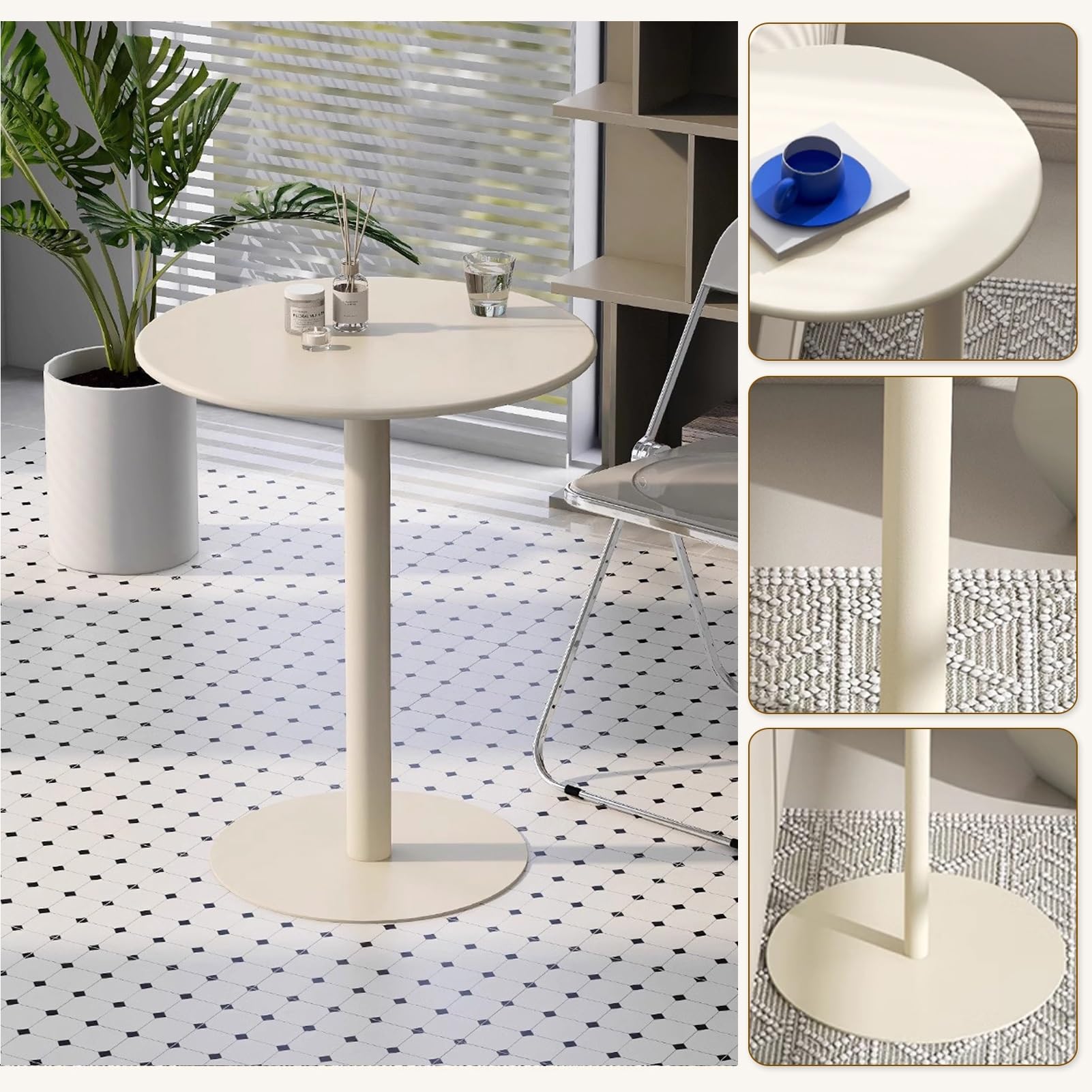 Table de bar moderne d'extérieur avec base en métal pour cuisine, salle à manger, comptoir de bar, table de bar beige 60 x 60 x 104 cm